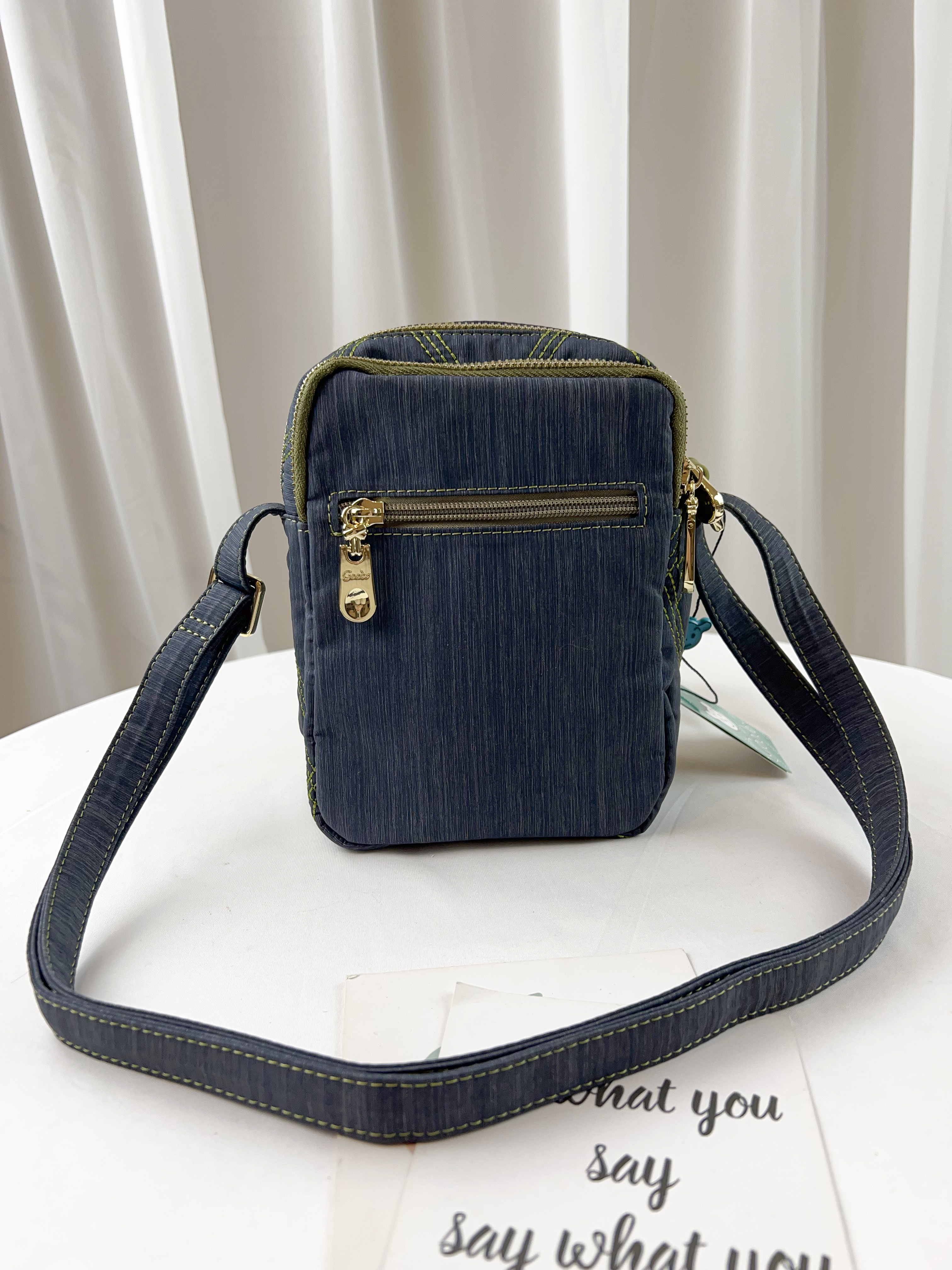 GOODS 墨綠菱格線 丹寧防潑水側背包 / 手機袋 #2499