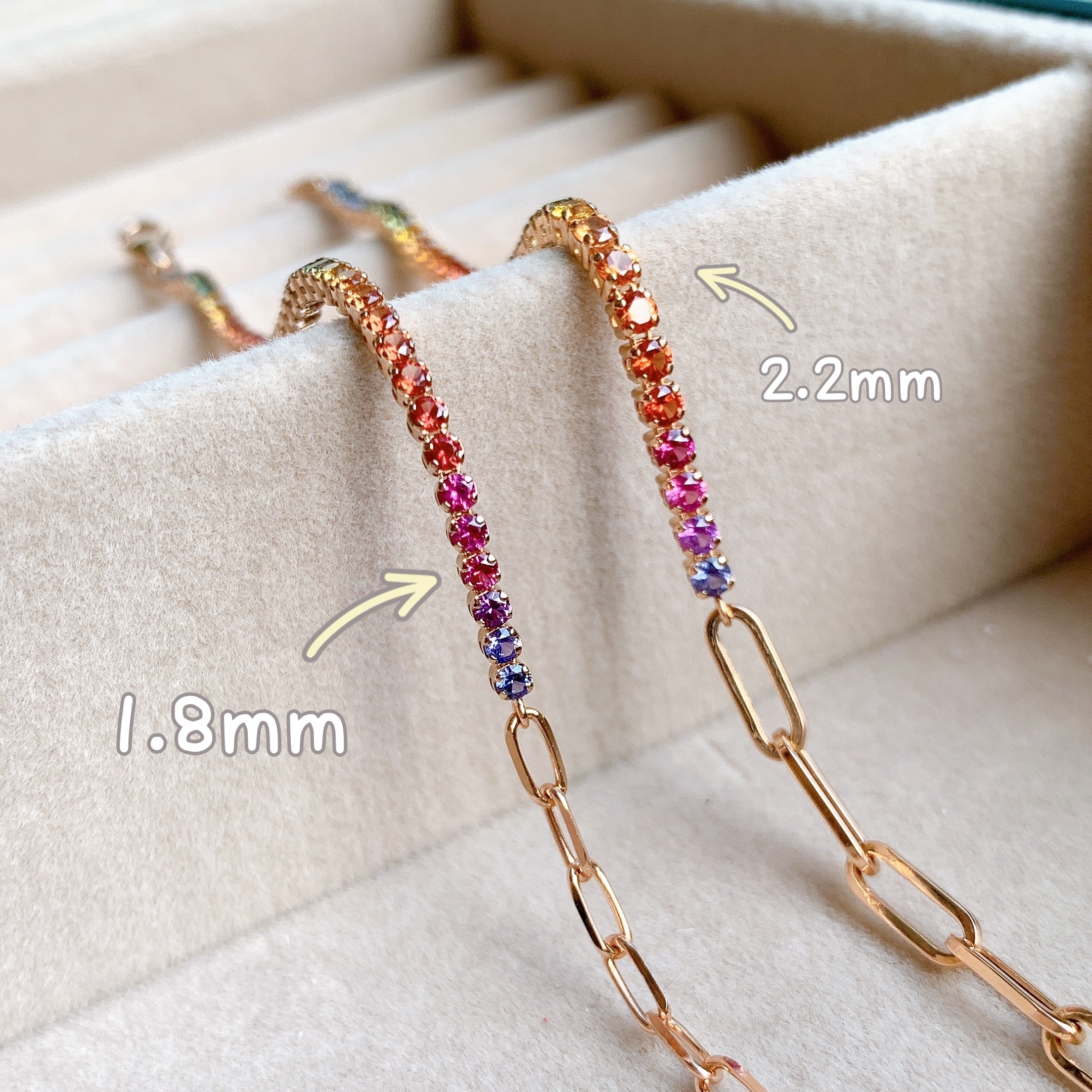 18K金鍊條彩虹藍寶石軟身手鏈 (2.2mm)