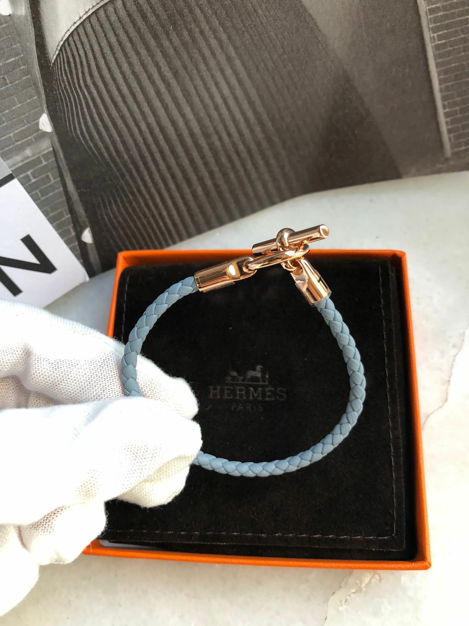 小Q 手繩 7J bleu lin/ rose gold Size：T1