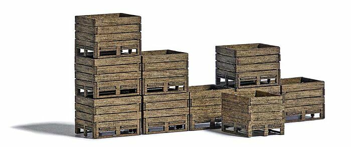 Busch 1980 HO規 Wooden  Harvest Crates 雷射切割 木製集貨箱 套件 10入