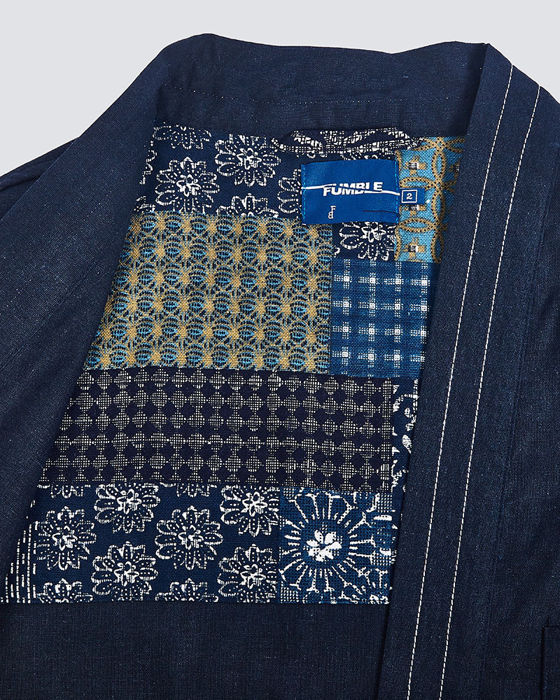 【FUMBLEU】Japanese Linen Cotton Boro Kimono Coat｜Navy｜Hong Kong Original Design