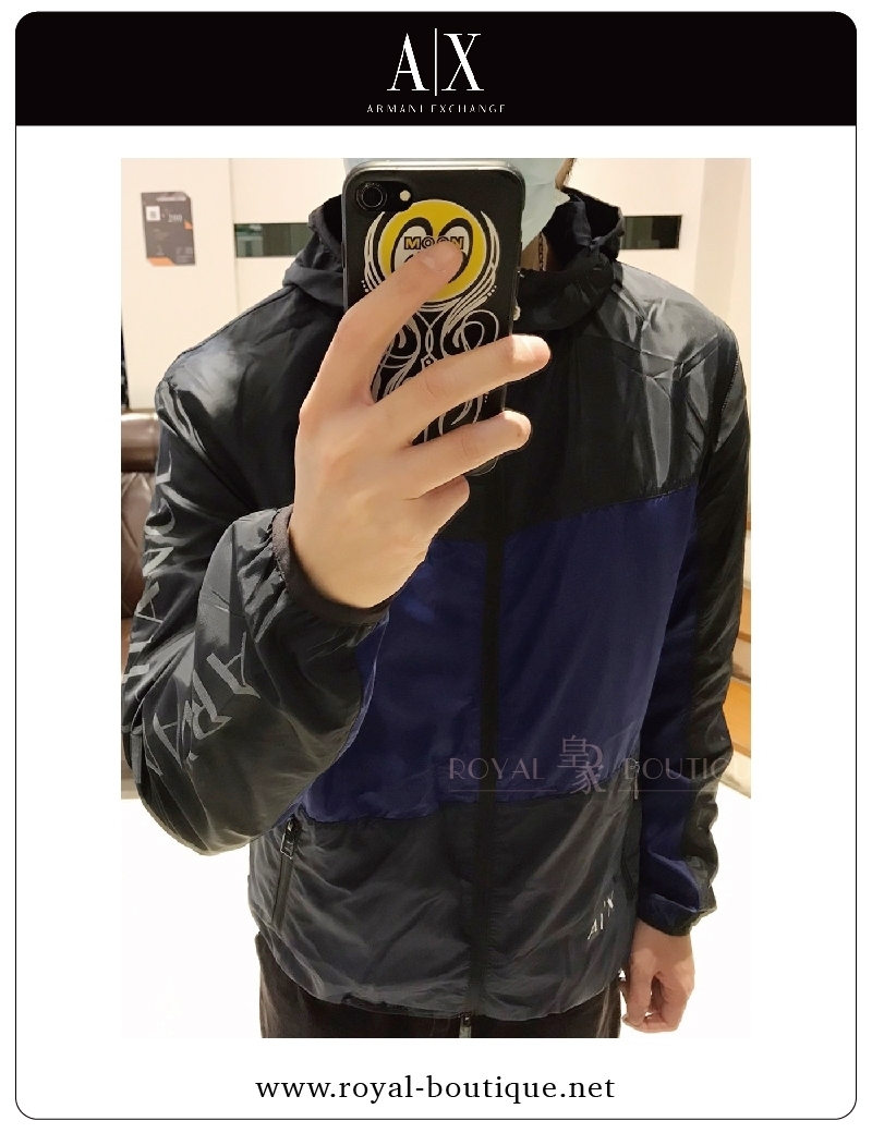 Armani Exchange 雙色拼接輕薄連帽風衣夾克