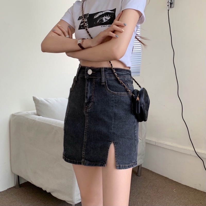 小隻女包臀開衩有內裡高腰牛仔短裙XS-L