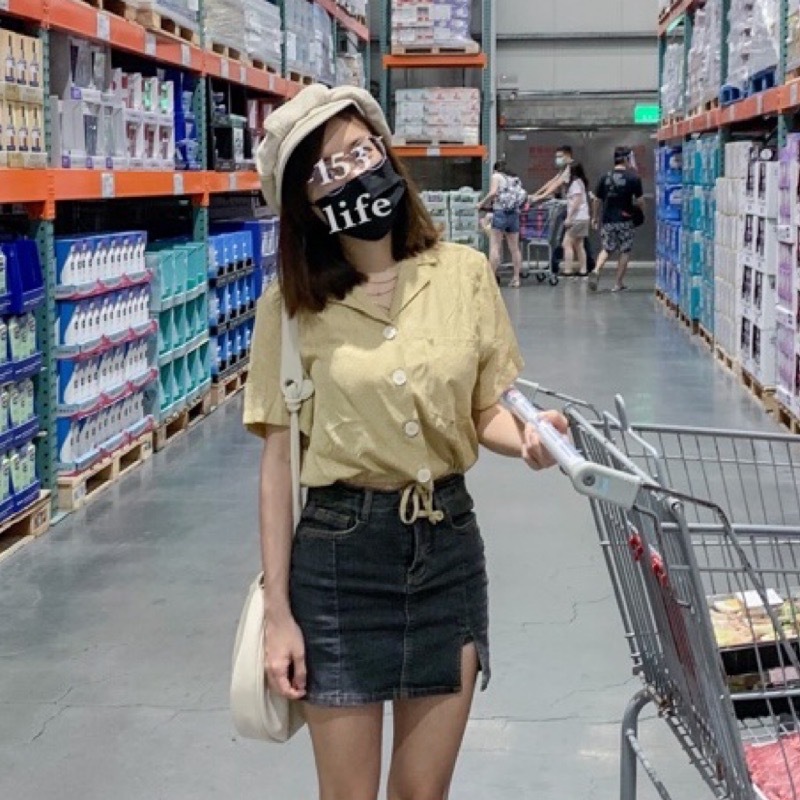 小隻女包臀開衩有內裡高腰牛仔短裙XS-L