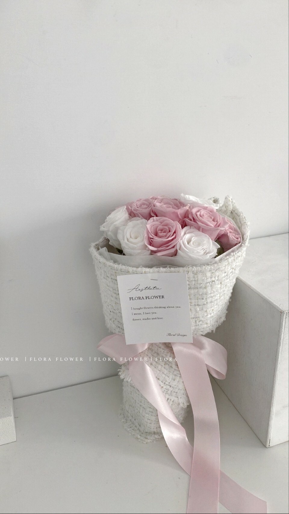 俄羅斯永生花束-奶油粉