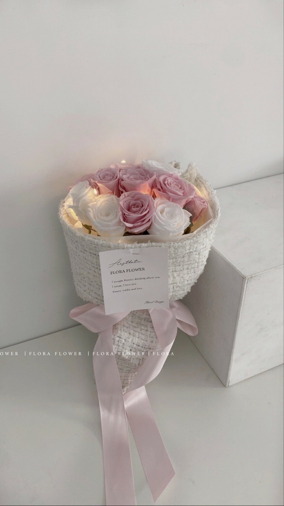 俄羅斯永生花束-奶油粉