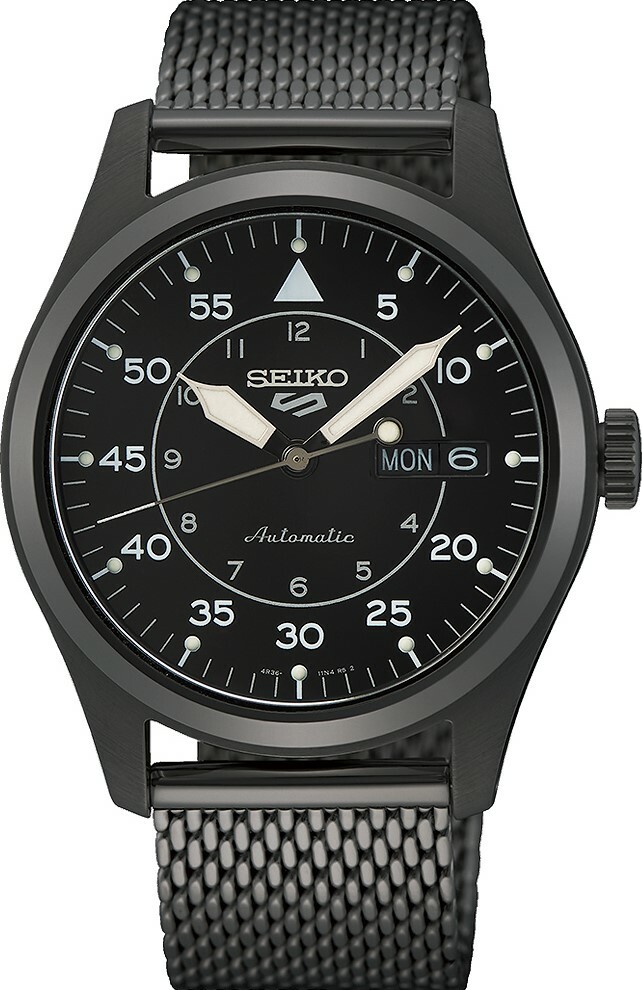 萬年鐘錶 - SEIKO  5 Sports  軍用造型全黑米蘭錶帶機械男錶  SRPH25K1 / 4R36-10A0SD   錶徑39.4MM
