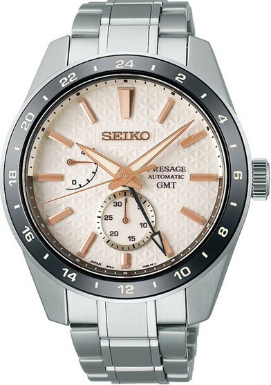 萬年鐘錶 - SEIKO Presage    胡粉光芒麻葉圖紋GMT紳士時尚機械錶  6R64-00G0S / SPB273J1  錶徑42.2MM