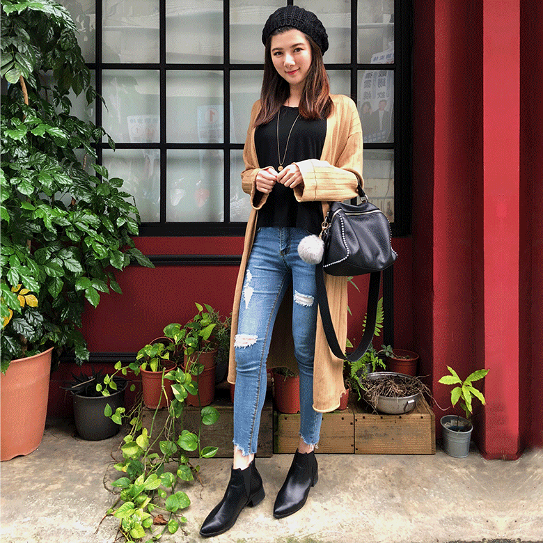 捲邊開襟針織外套