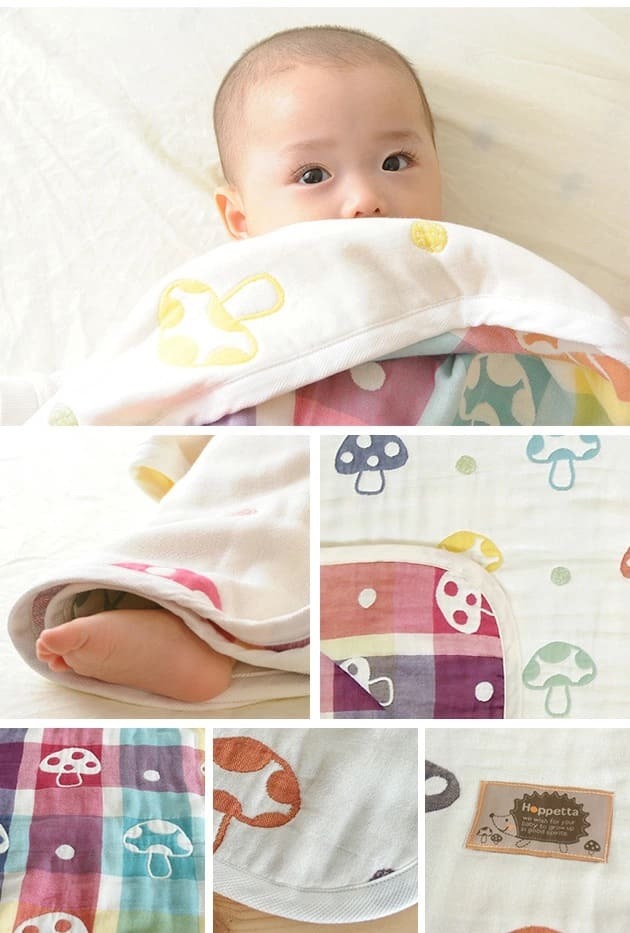 [日本製造🇯🇵Made in Japan] Hoppetta champignon 6-layer gauze baby blanket 5235 蘑菇六重紗被