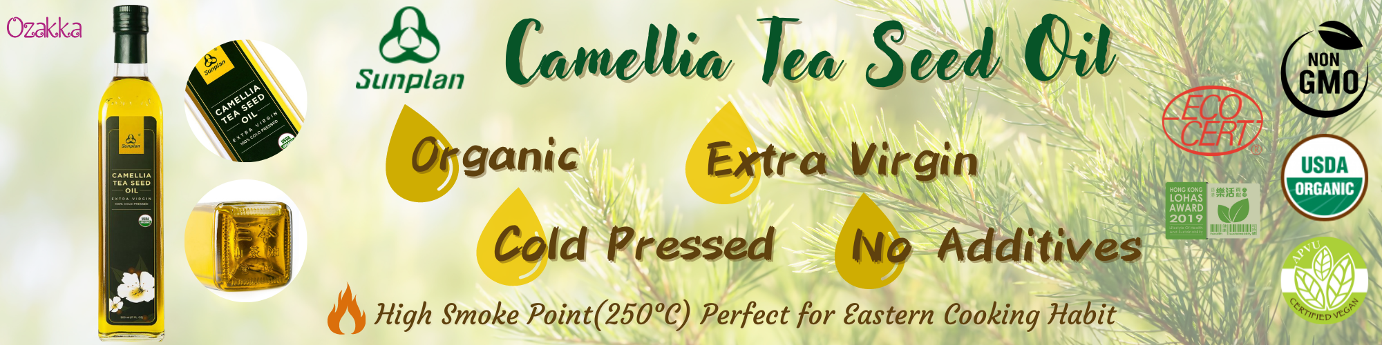 Sunplan, 三本, 三本山茶油, 有機山茶油,山茶油,有機煮食油, Organic Oil, Camellia Tea Oil