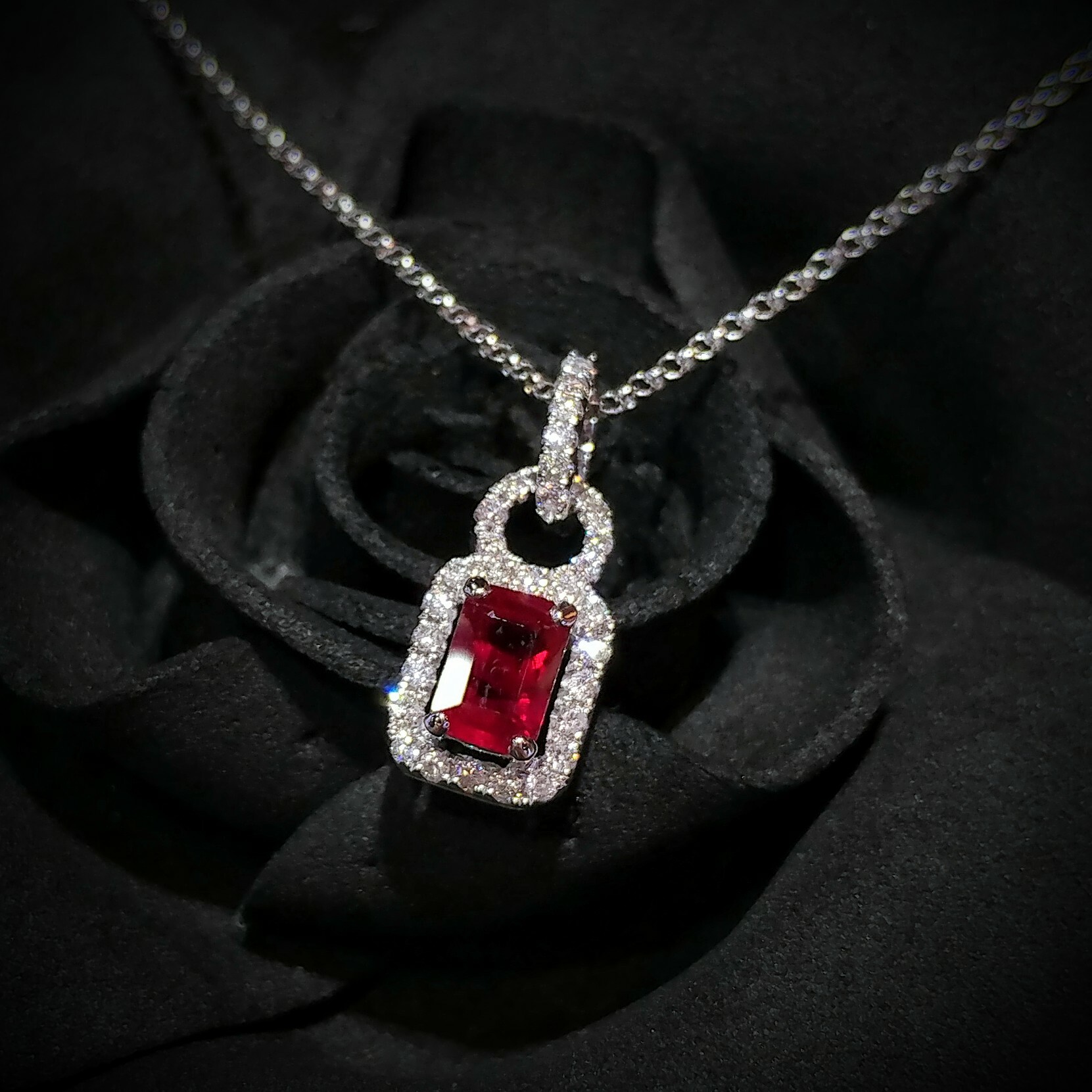 18K White Gold 0.72ct Ruby and Diamond Pendant