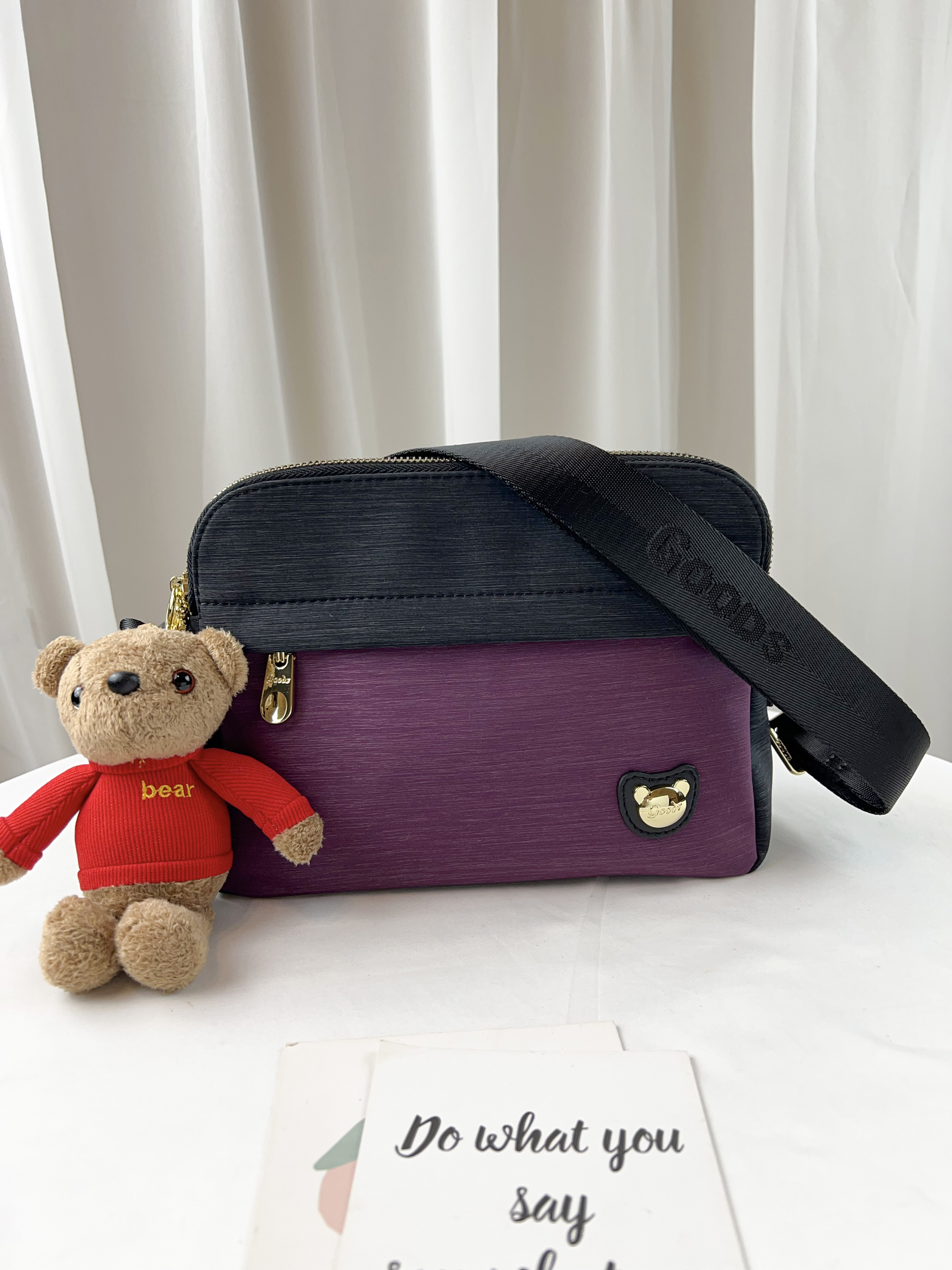 GOODS 黑紫拼色 防潑水側背包  #2789