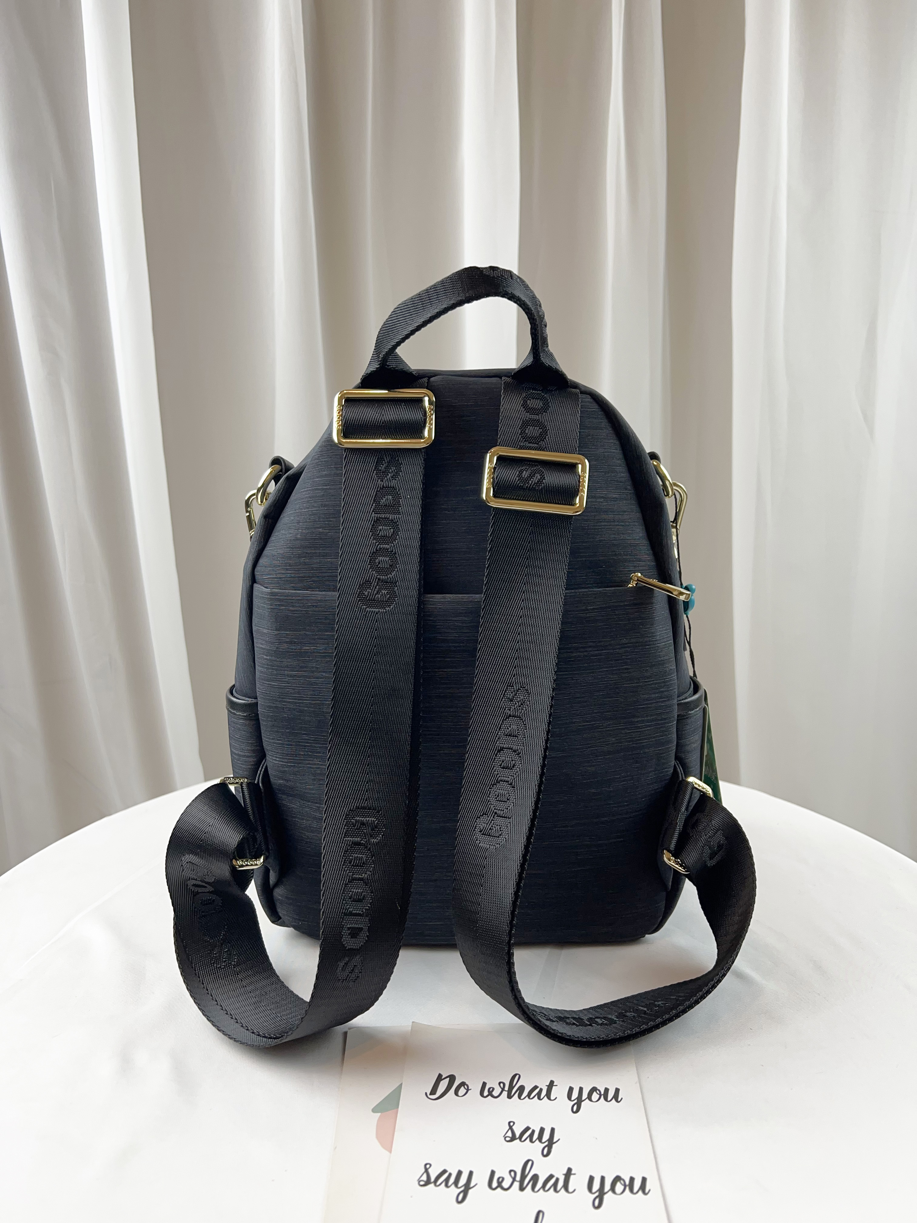 GOODS 黑紫拼色 防潑水後背包 / 側背包 附小熊吊飾 #2794