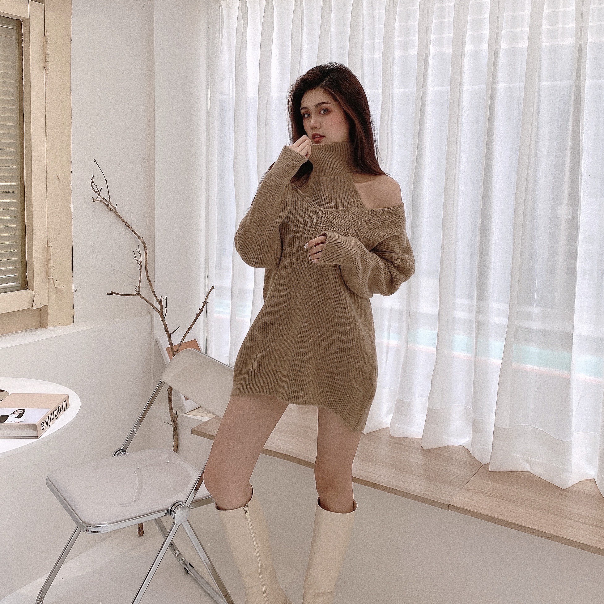 韓系兩件式高領針織毛衣/三色