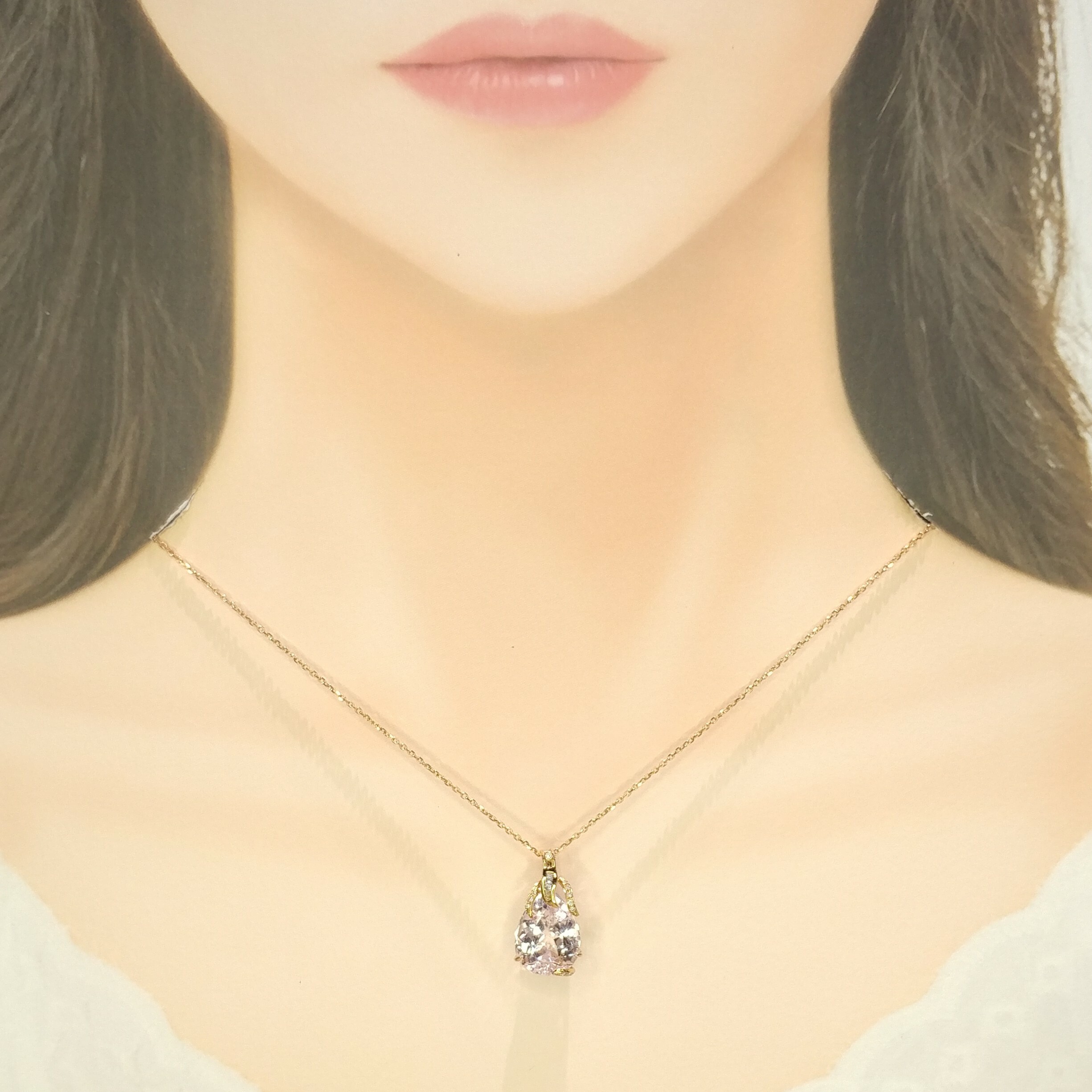 18K Rose Gold 10.75ct Kunzite and Diamond Pendant