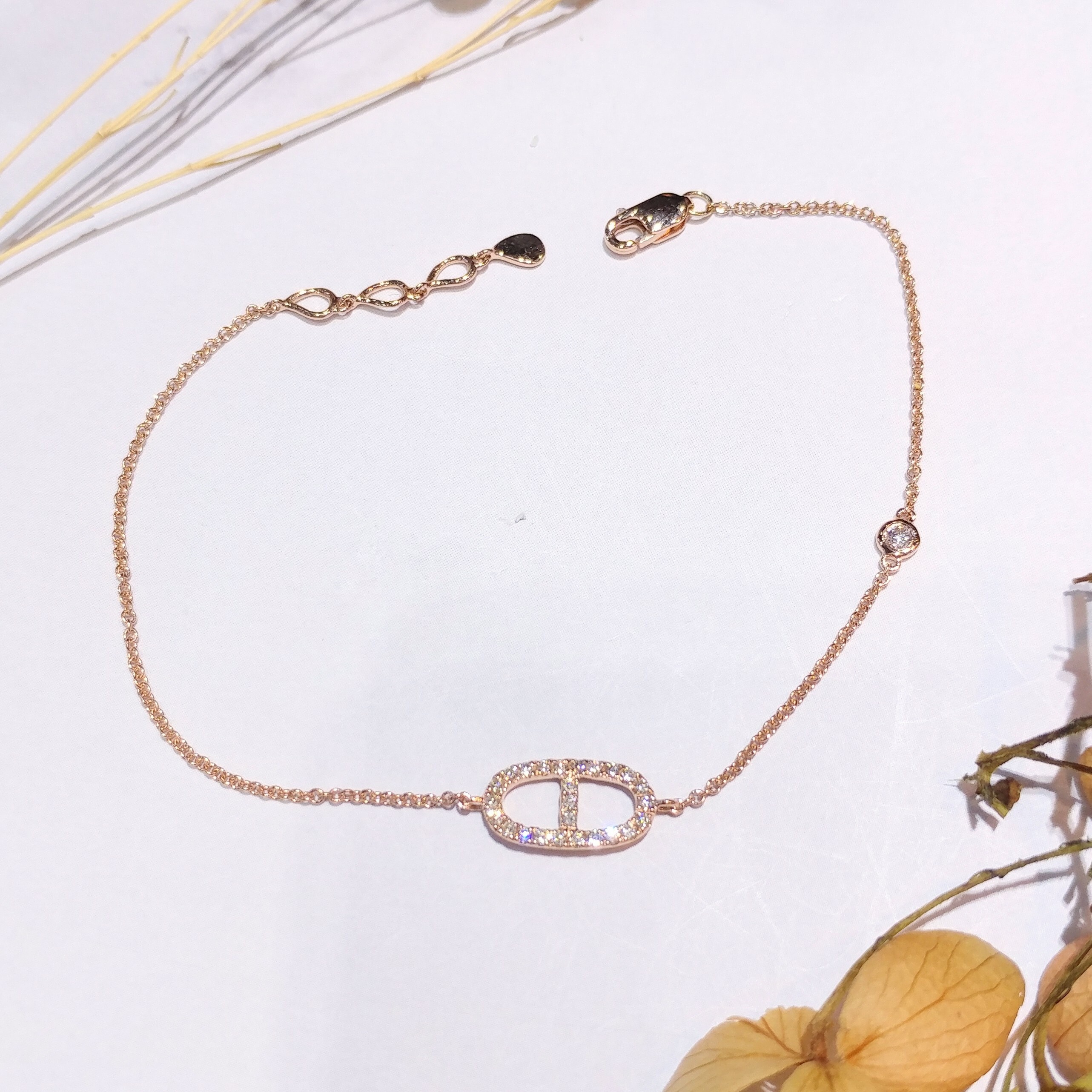 全新18K玫瑰金19份鑽石手鍊