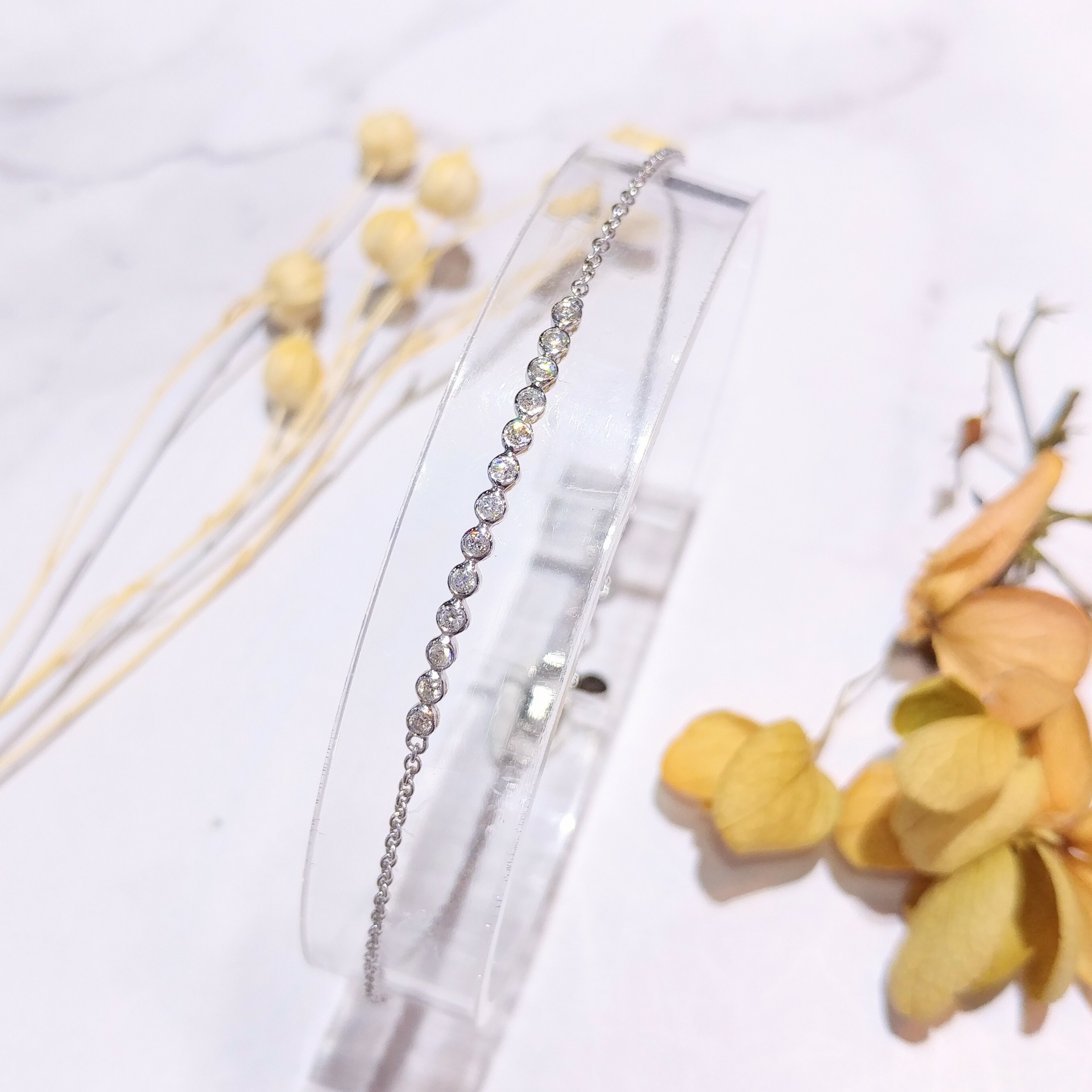 全新18K白金15份鑽石手鍊