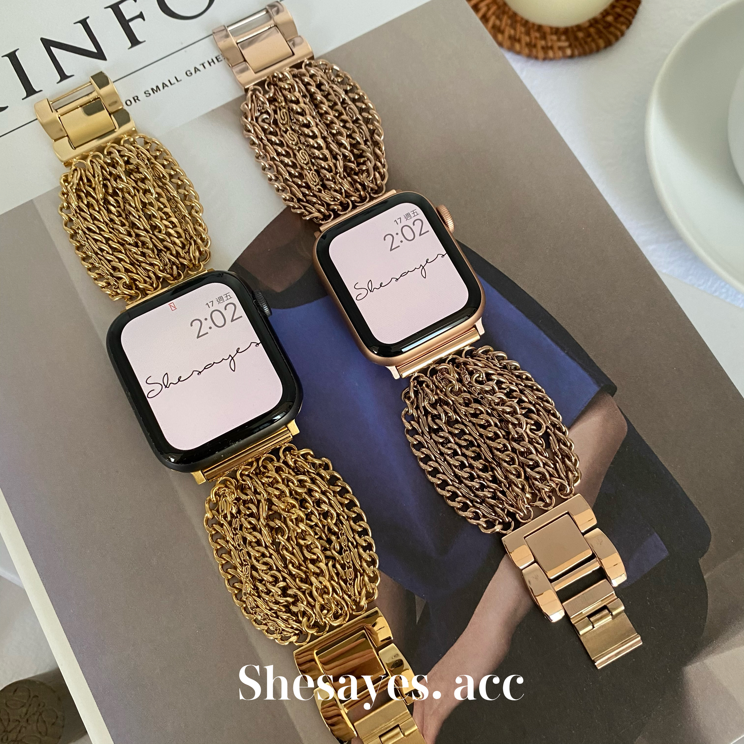 APPLE WATCH不鏽鋼茂密流蘇錶帶[金色/玫瑰金]