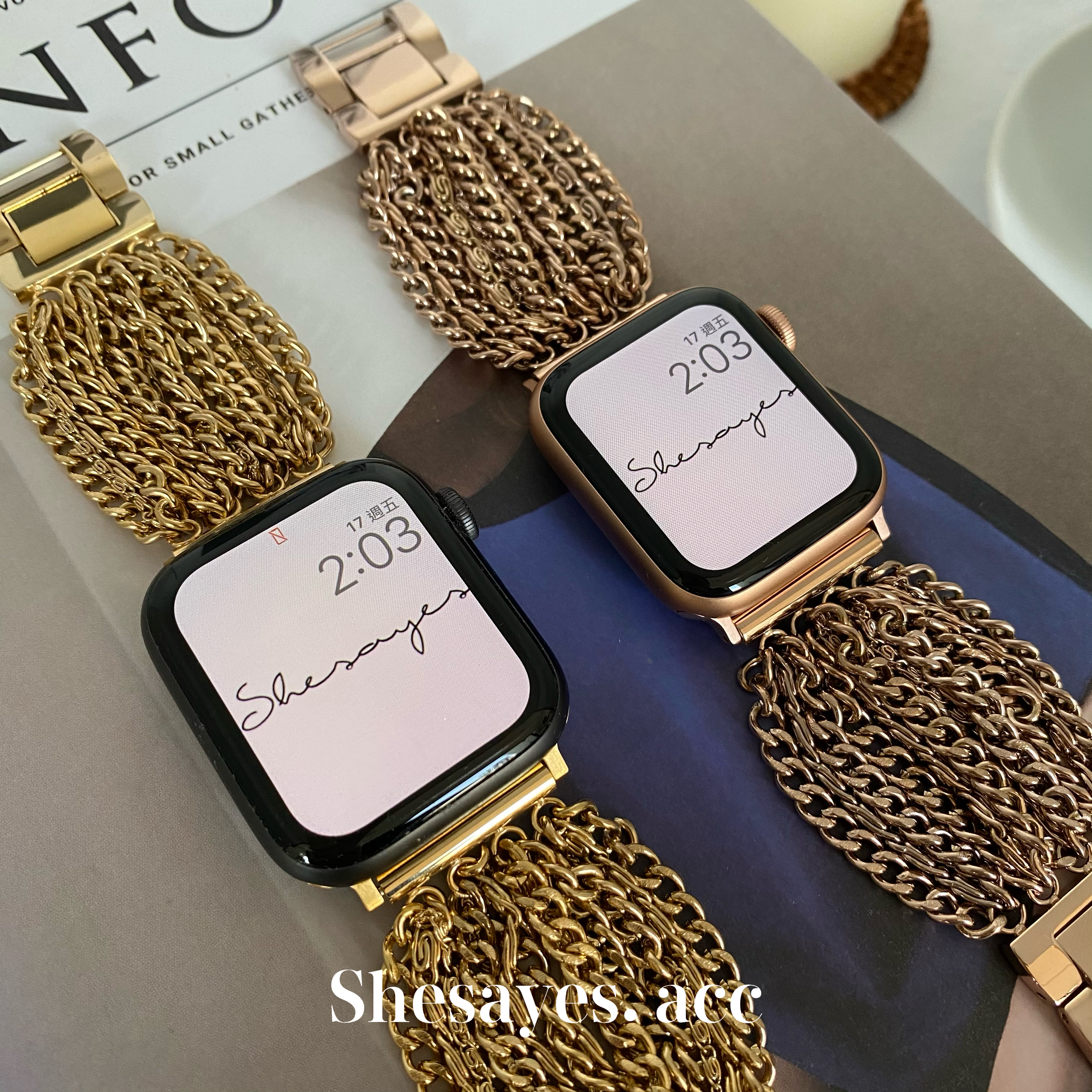 APPLE WATCH不鏽鋼茂密流蘇錶帶[金色/玫瑰金]