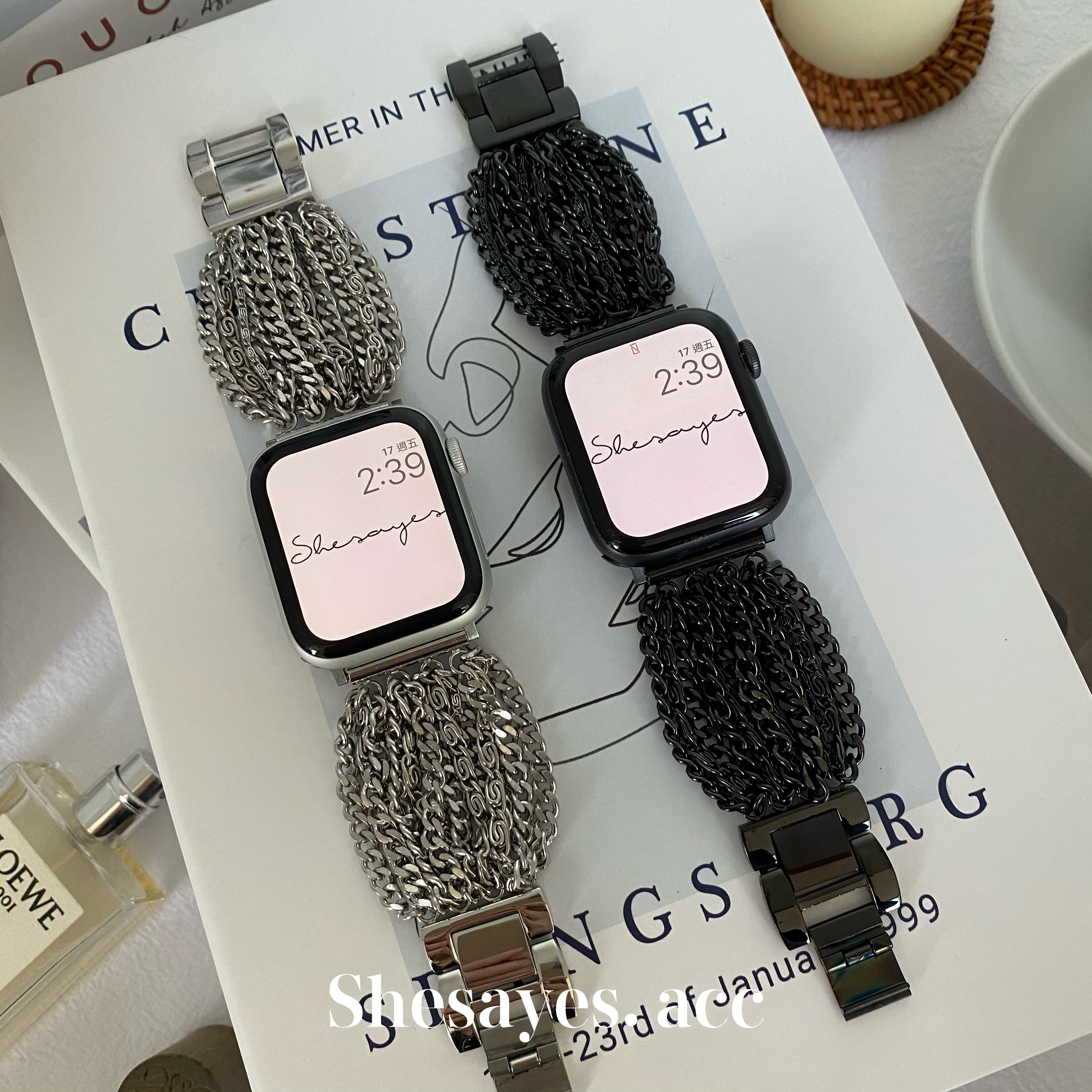 APPLE WATCH不鏽鋼茂密流蘇錶帶[銀色/黑色]