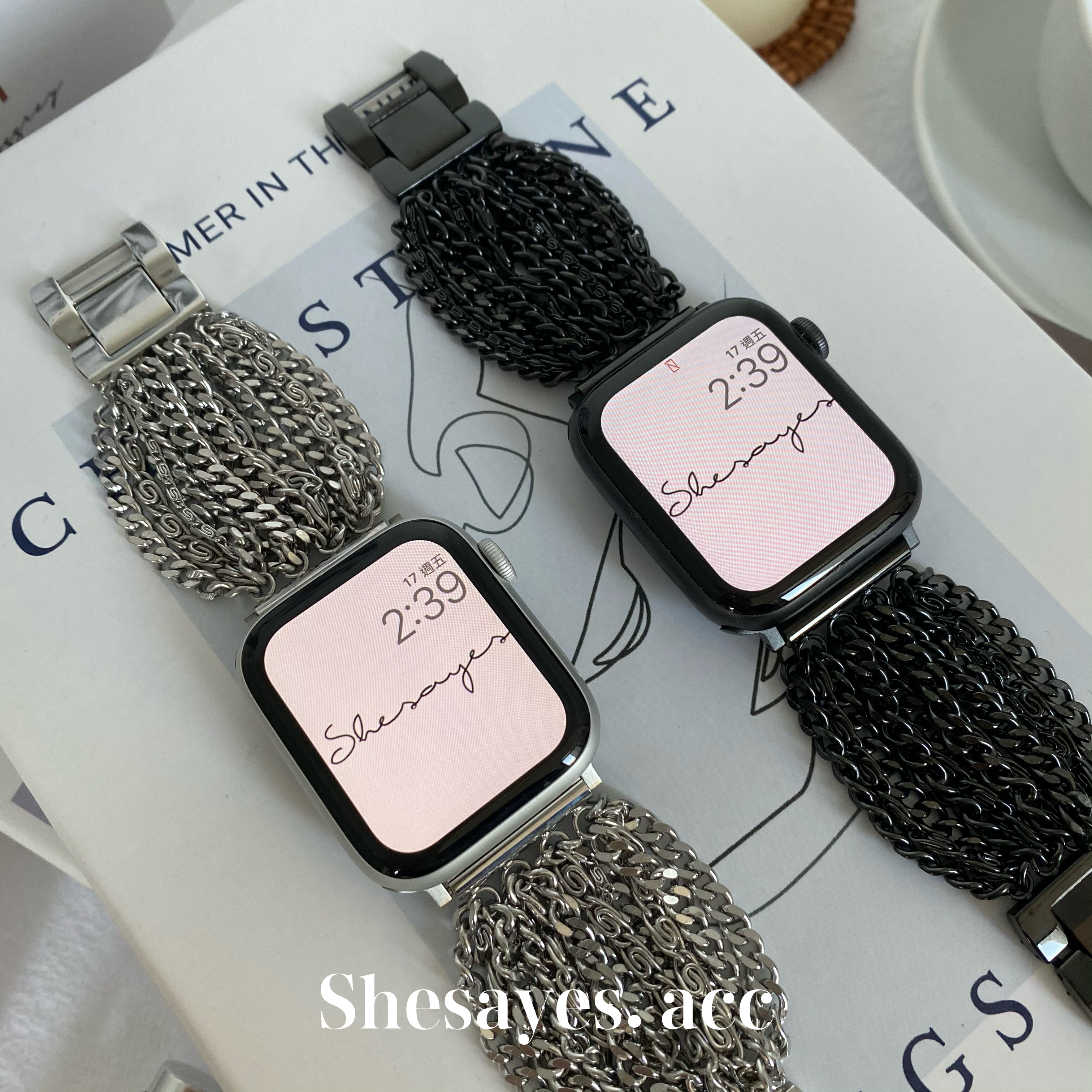 APPLE WATCH不鏽鋼茂密流蘇錶帶[銀色/黑色]