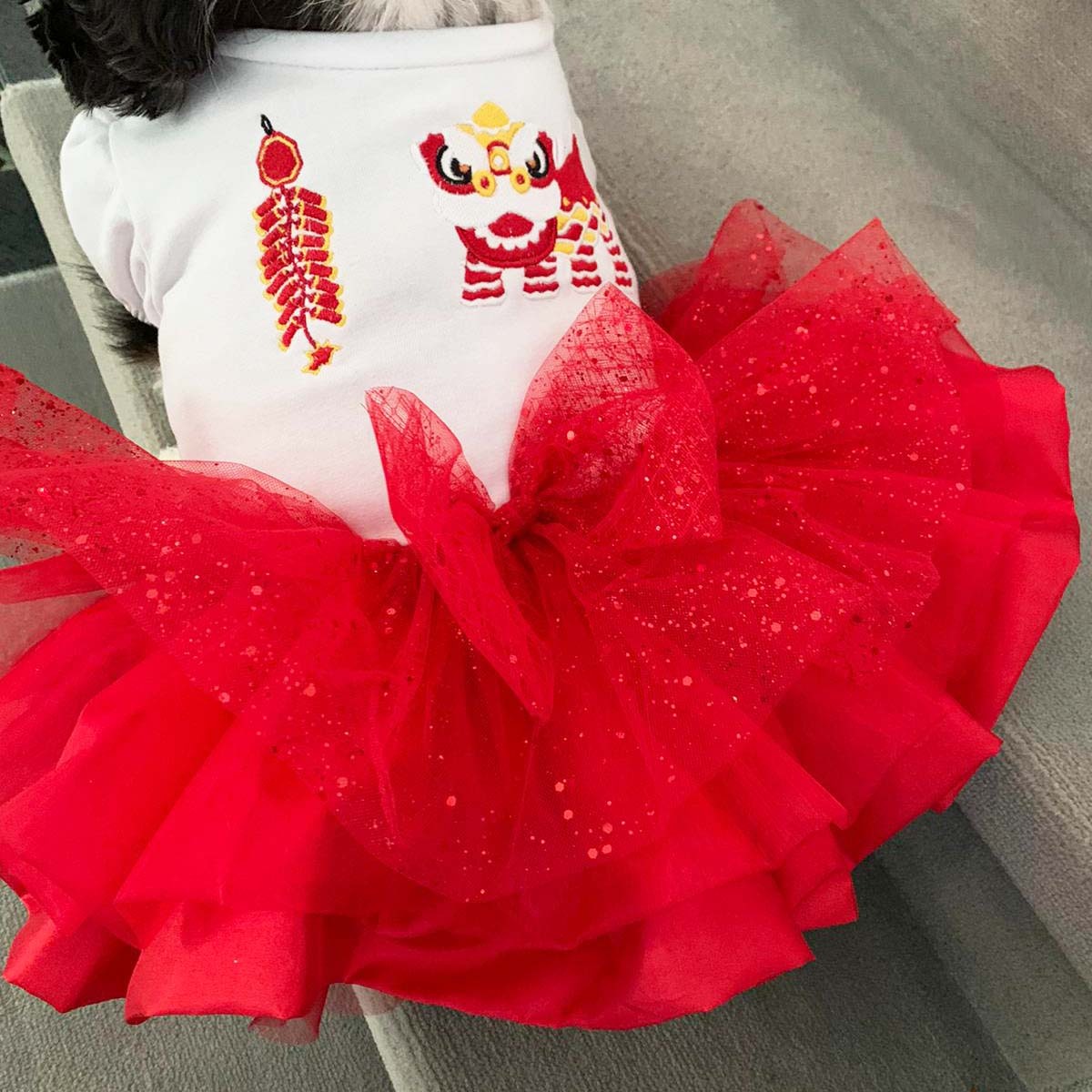 Lion Dance with Firecracker Red Dress