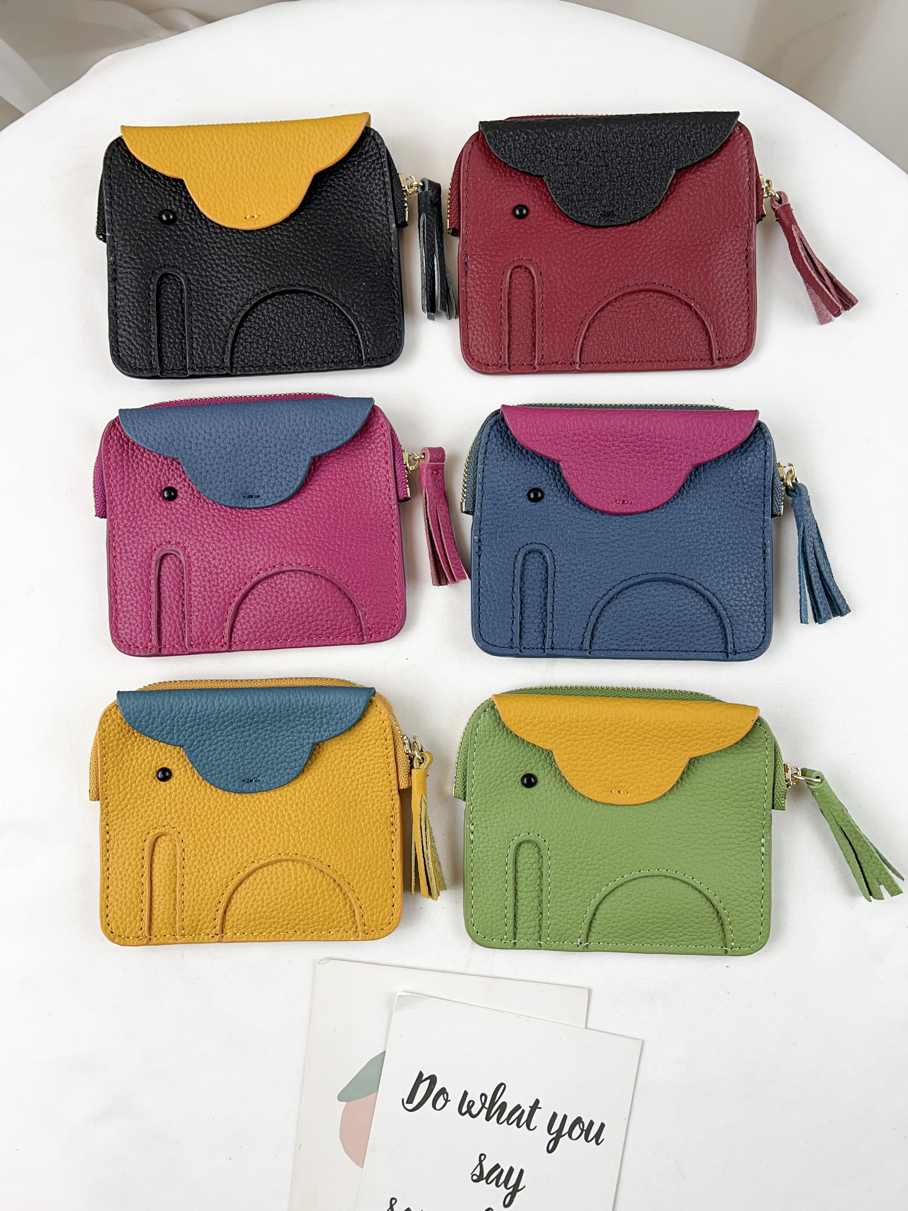 韓國拼色大象真皮牛皮零錢包 #8041