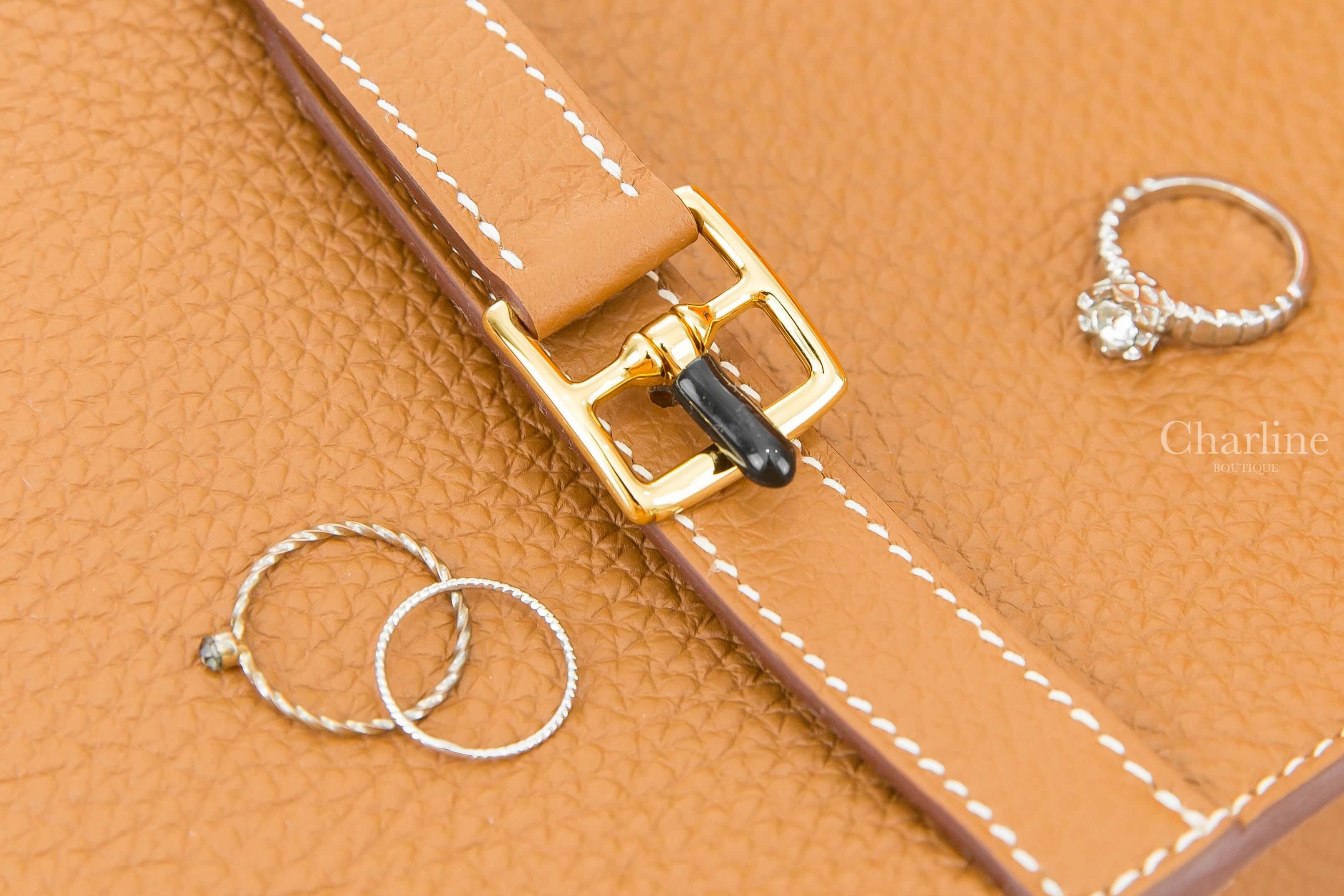 Hermès Halzan 25cm 37 Gold Taurillon Clemence 焦糖色金釦手提肩背包