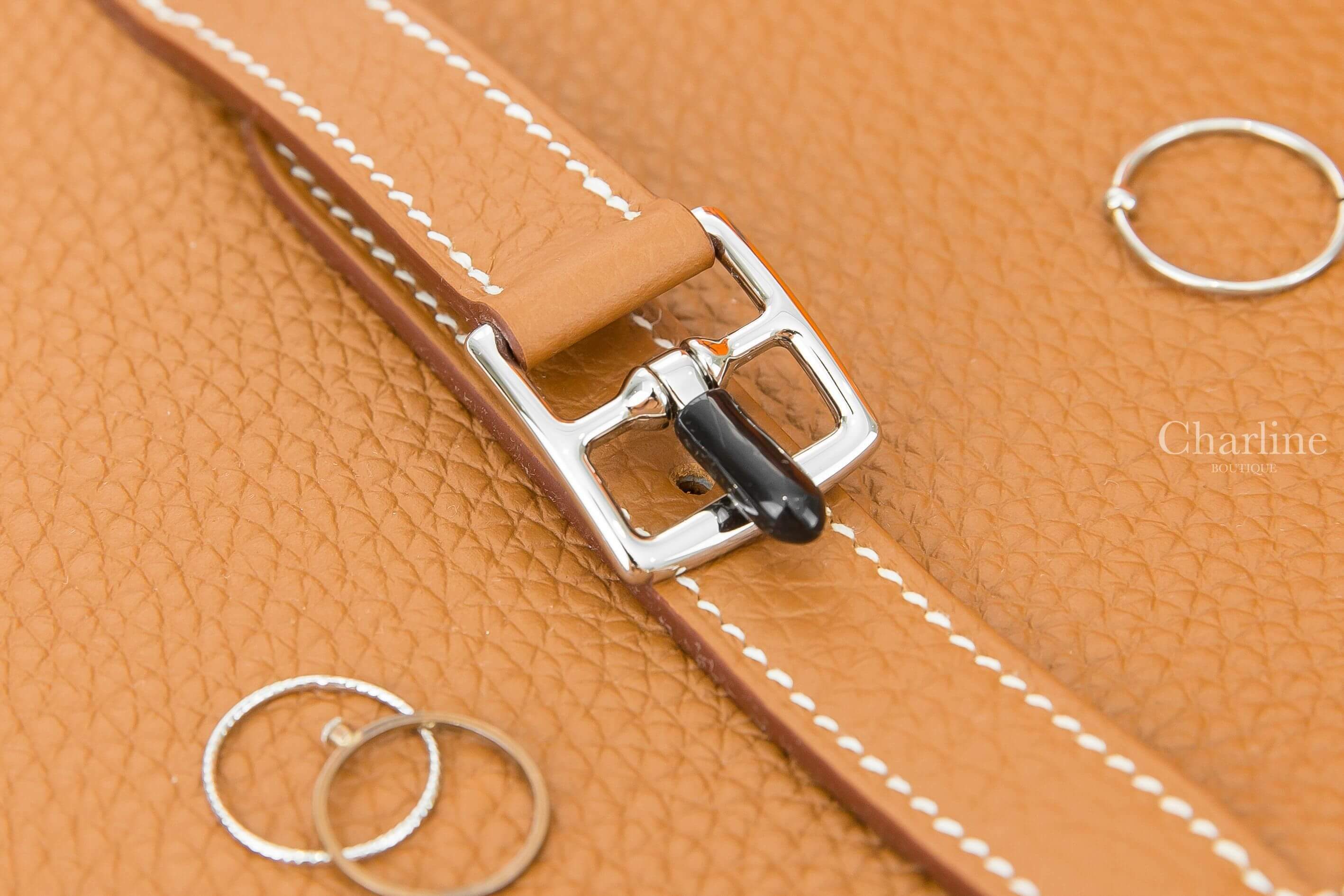 Hermès Halzan 25cm 37 Gold Taurillon Clemence 焦糖色銀釦手提肩背包