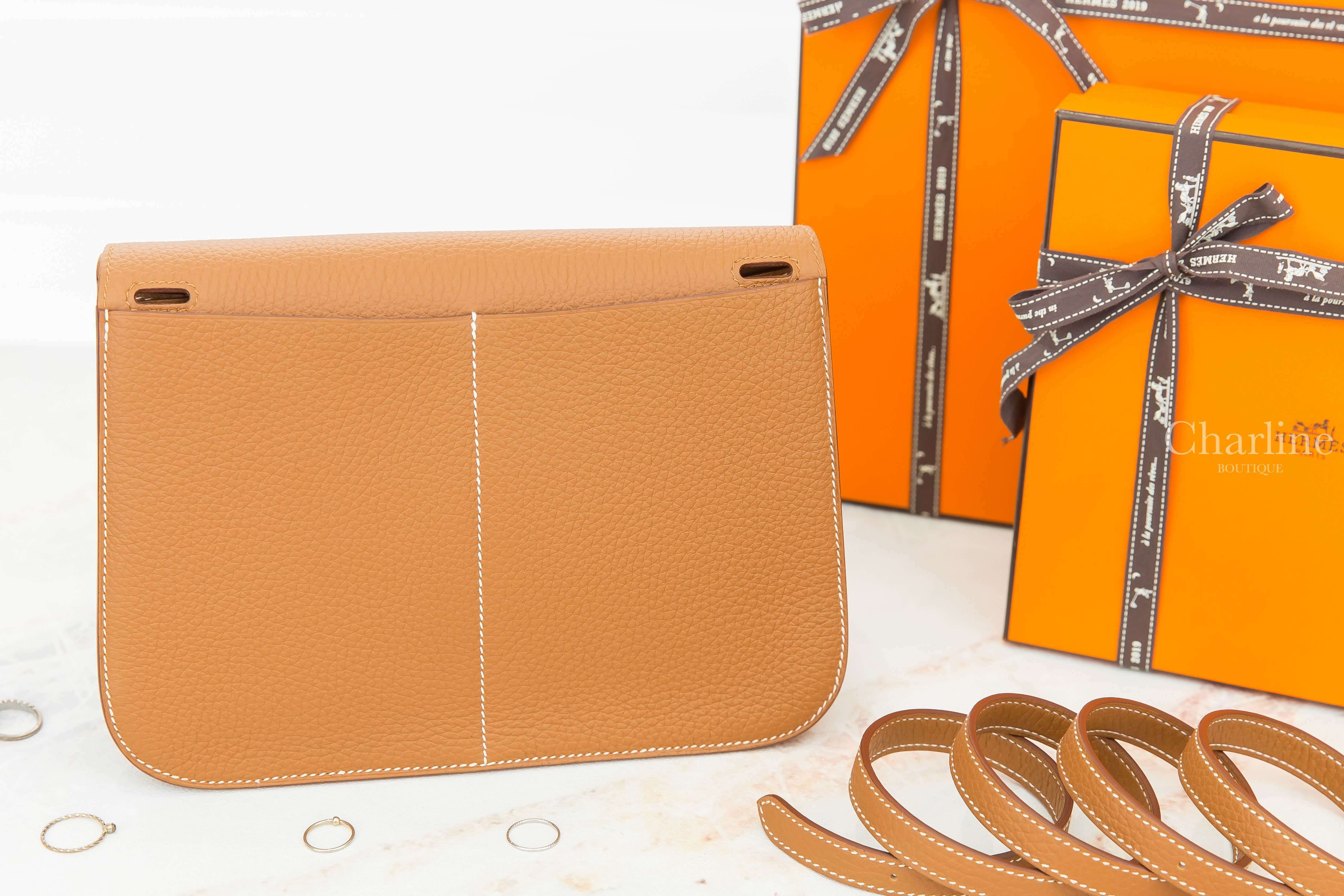 Hermès Sac Halzan 25cm 37 Gold Taurillon Clemence Z刻焦糖色銀釦手提肩背包-Charline Boutique 精品代購