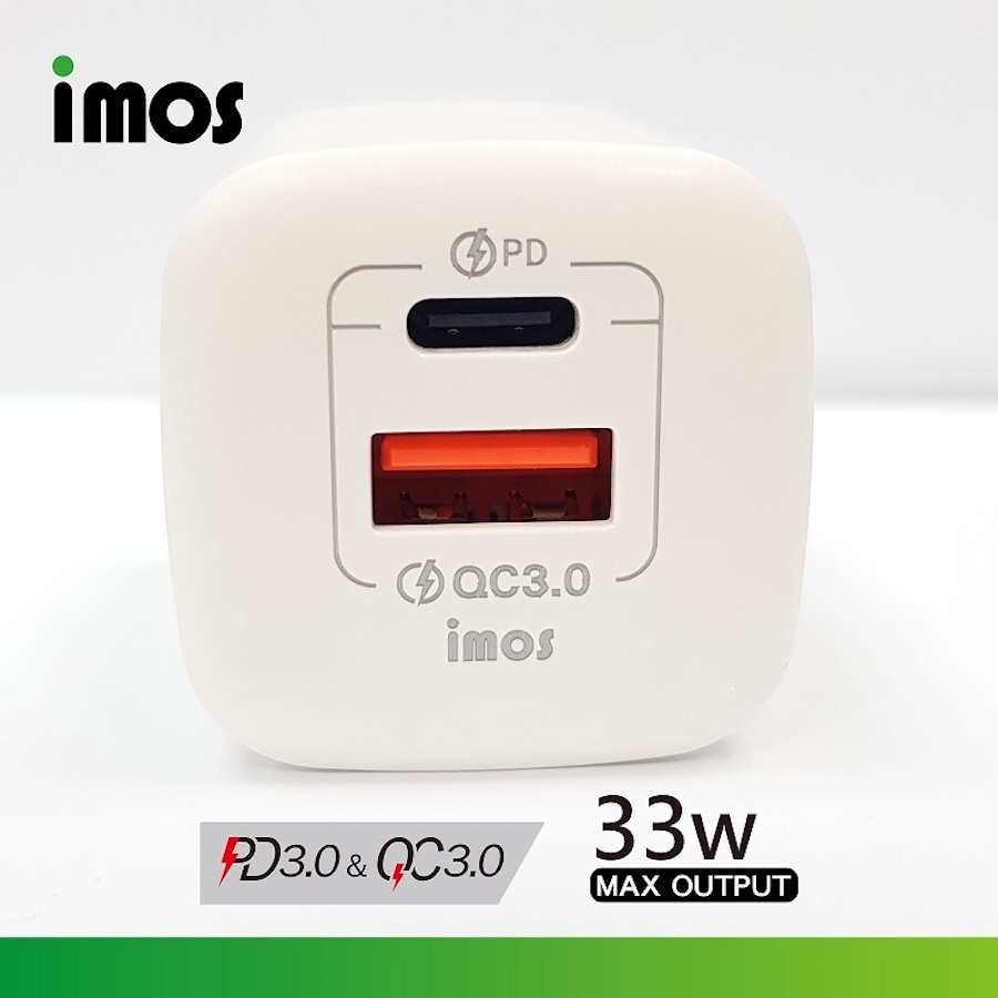 imos 33W｜GaN氮化鎵 PD 3.0 + QC3.0  雙孔 閃電快充 充電器 三年保固 - 商品分享