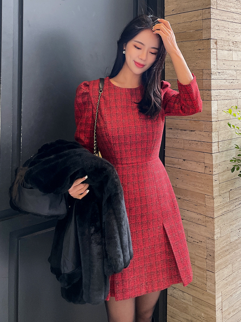 [現貨] 簡約優雅修身洋裝(紅色) [ M ]