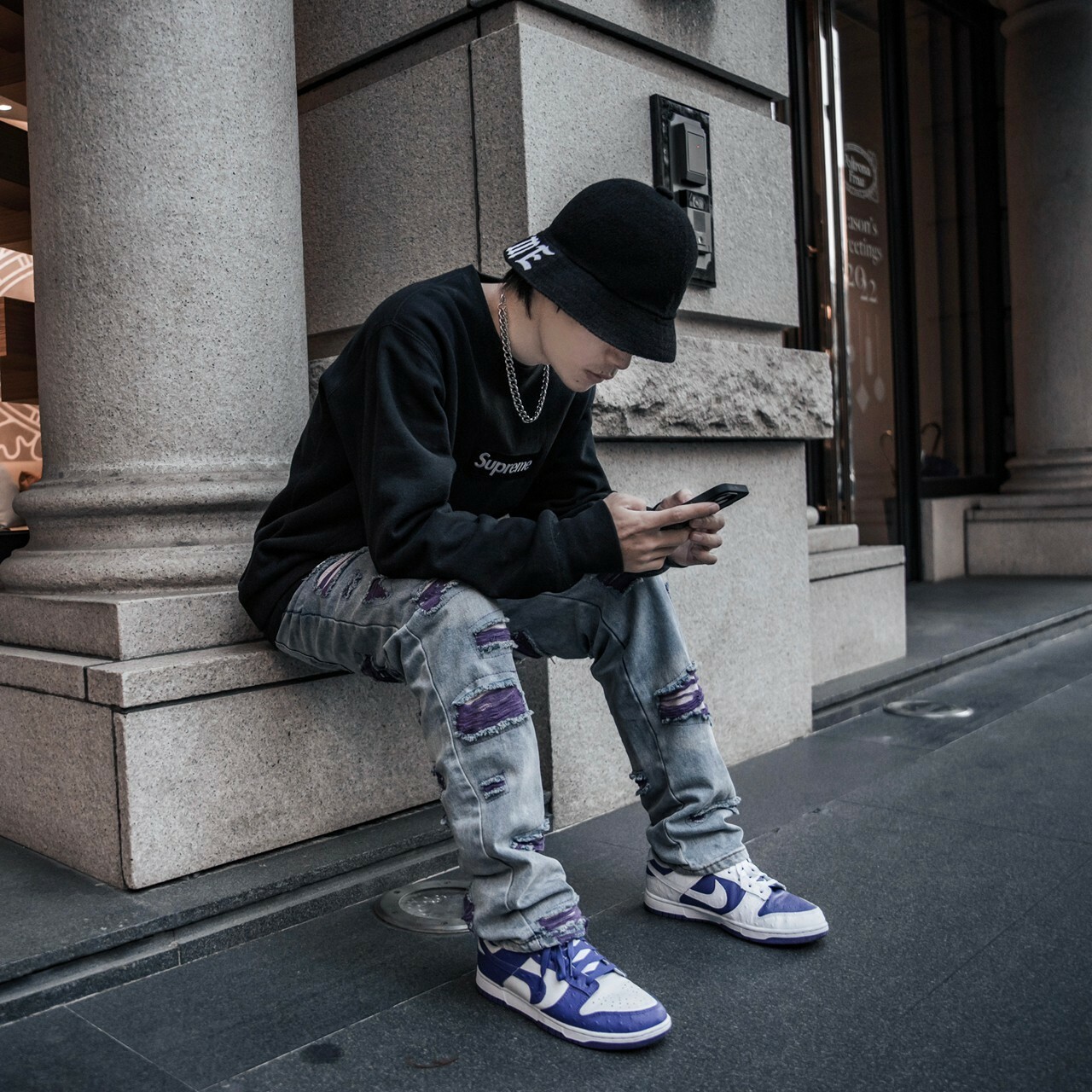 PREDATOR 新款 紫色刷破 VIBE 補丁牛仔褲 DENIM PANTS