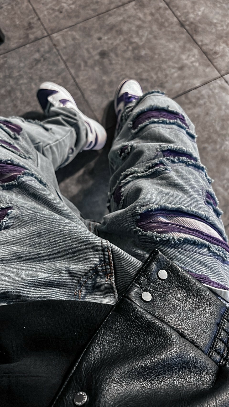 PREDATOR 新款 紫色刷破 VIBE 補丁牛仔褲 DENIM PANTS