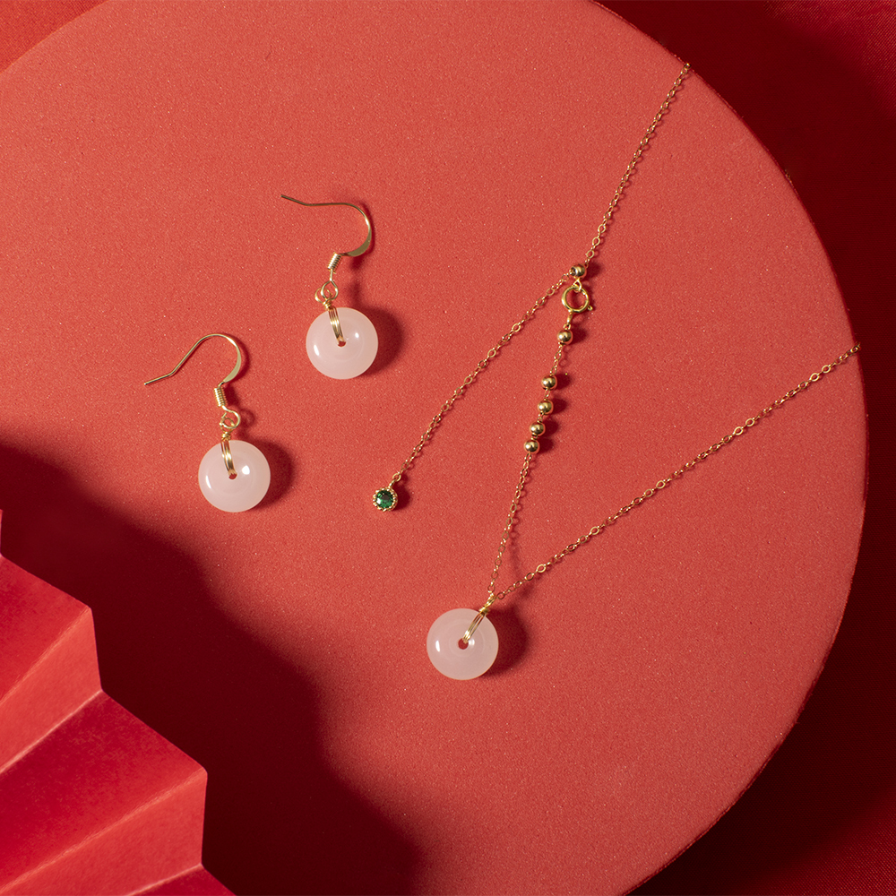 平安扣飾品【雪緣】和田白玉耳環項鍊