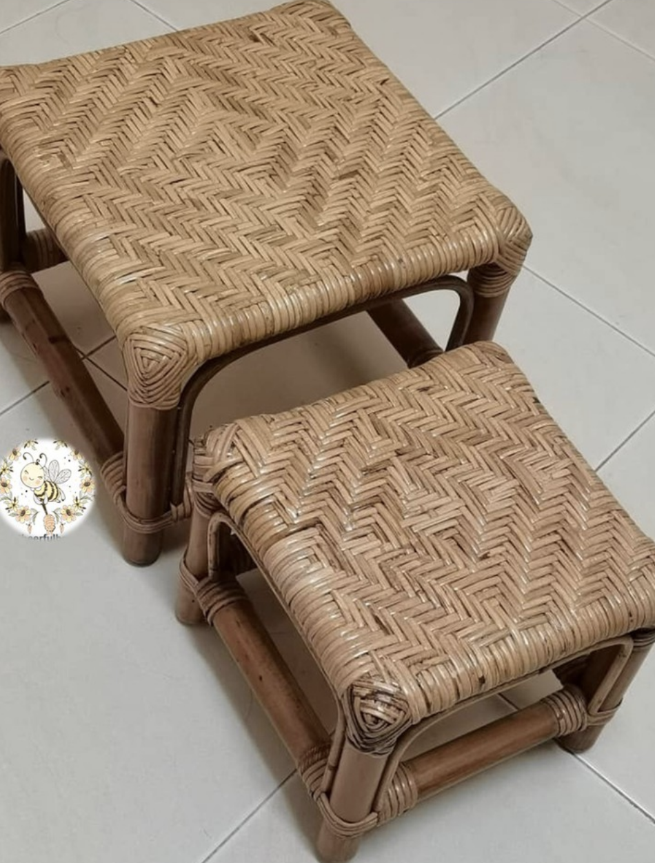 100% Natural Rattan Foot Stool Rattan Skin Webbing Top