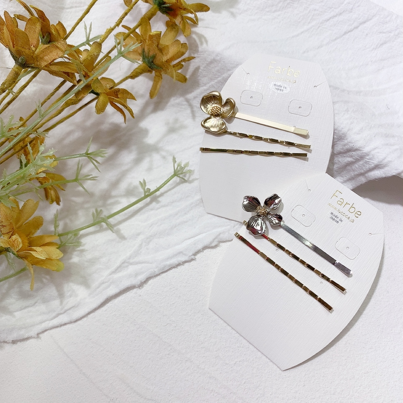 Farbe  金屬小花一字髮夾set
