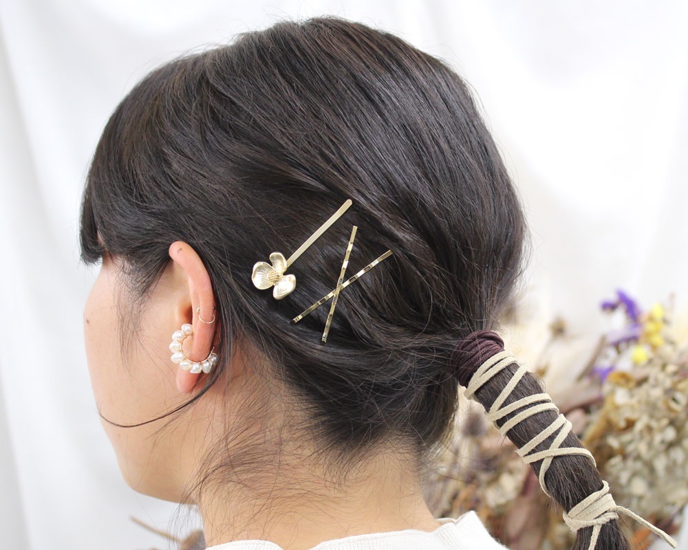 Farbe  金屬小花一字髮夾set