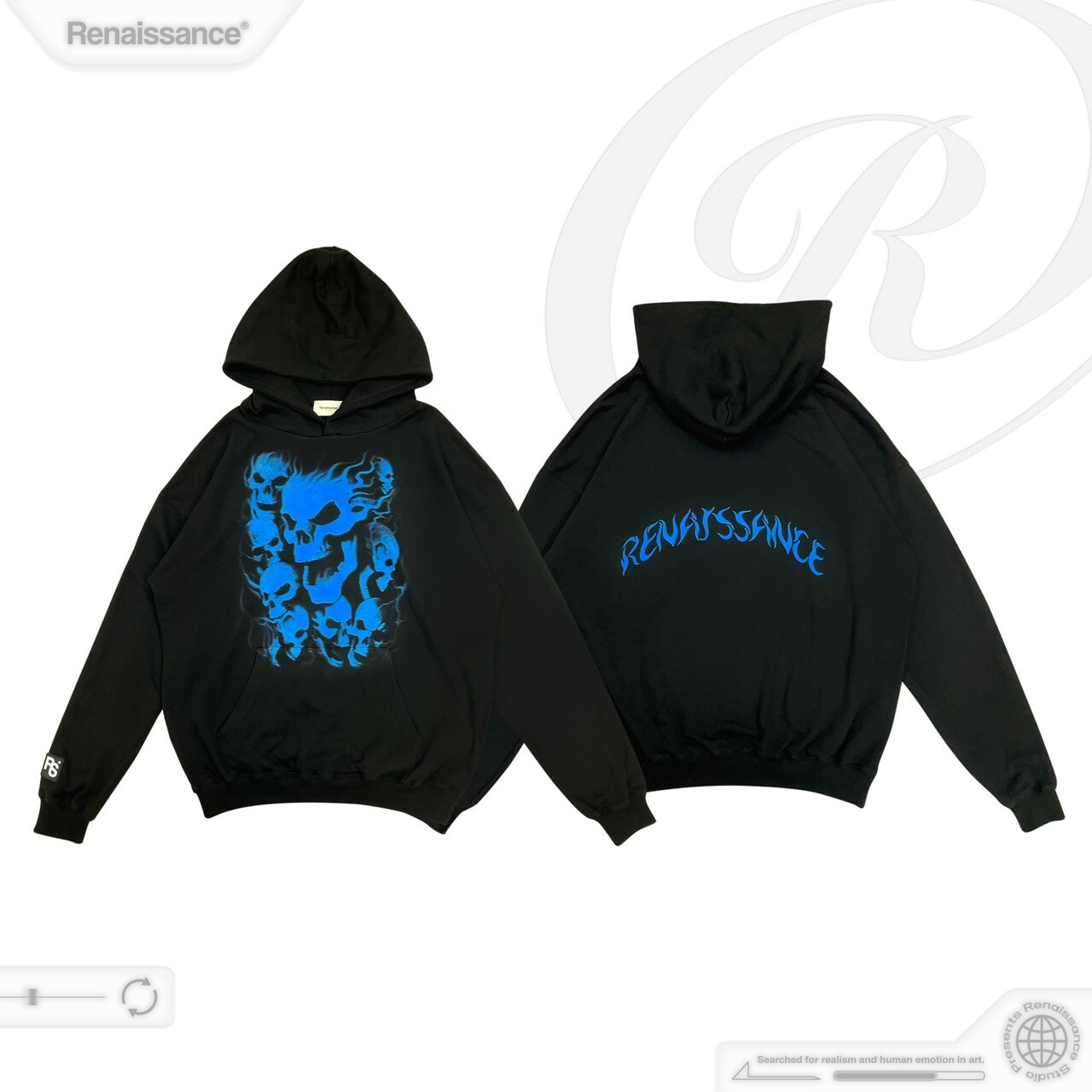 RENAISSANCE 新款 鬼火骷髏 黑藍帽T “ FLAME SKULLY HOODIE “
