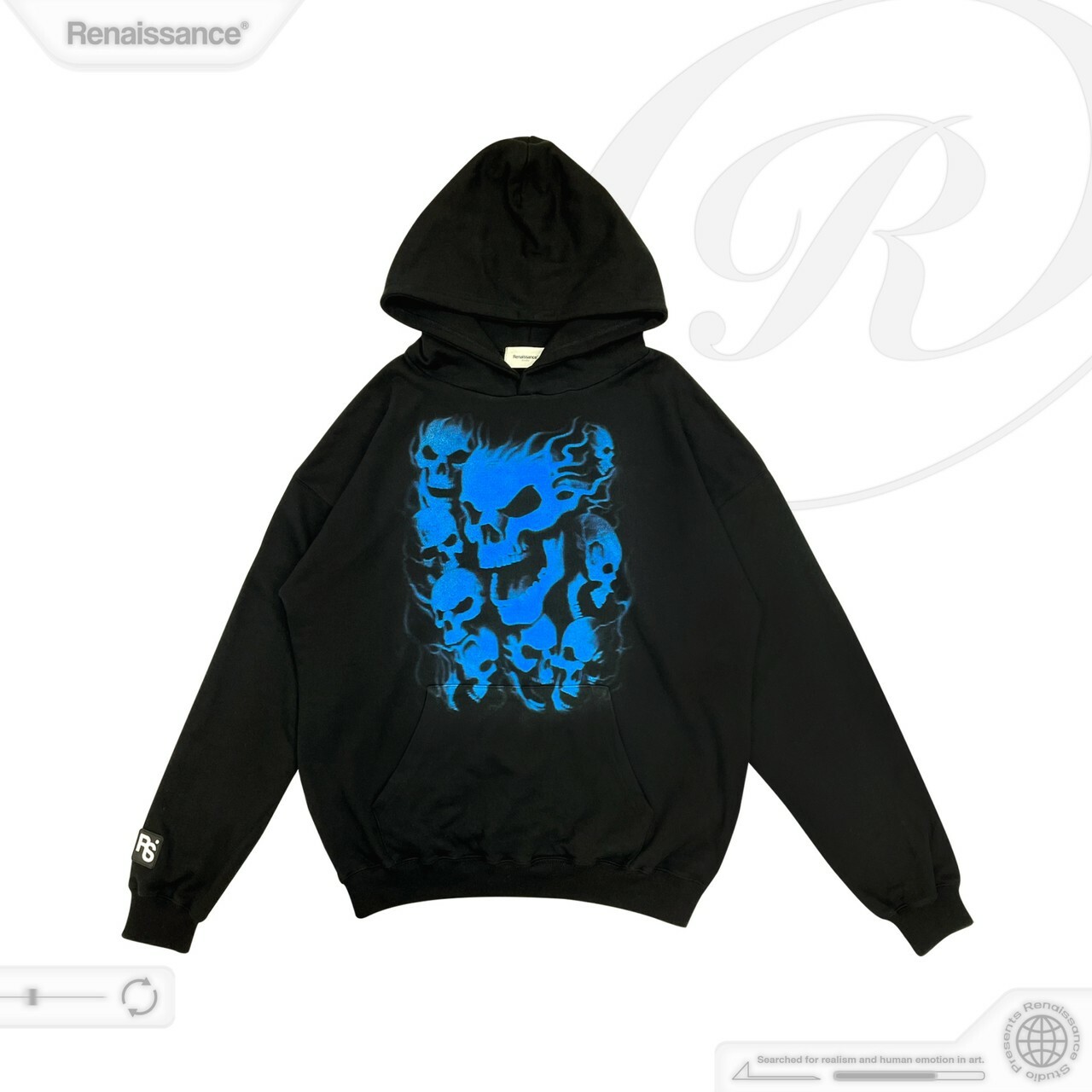 RENAISSANCE 新款 鬼火骷髏 黑藍帽T “ FLAME SKULLY HOODIE “