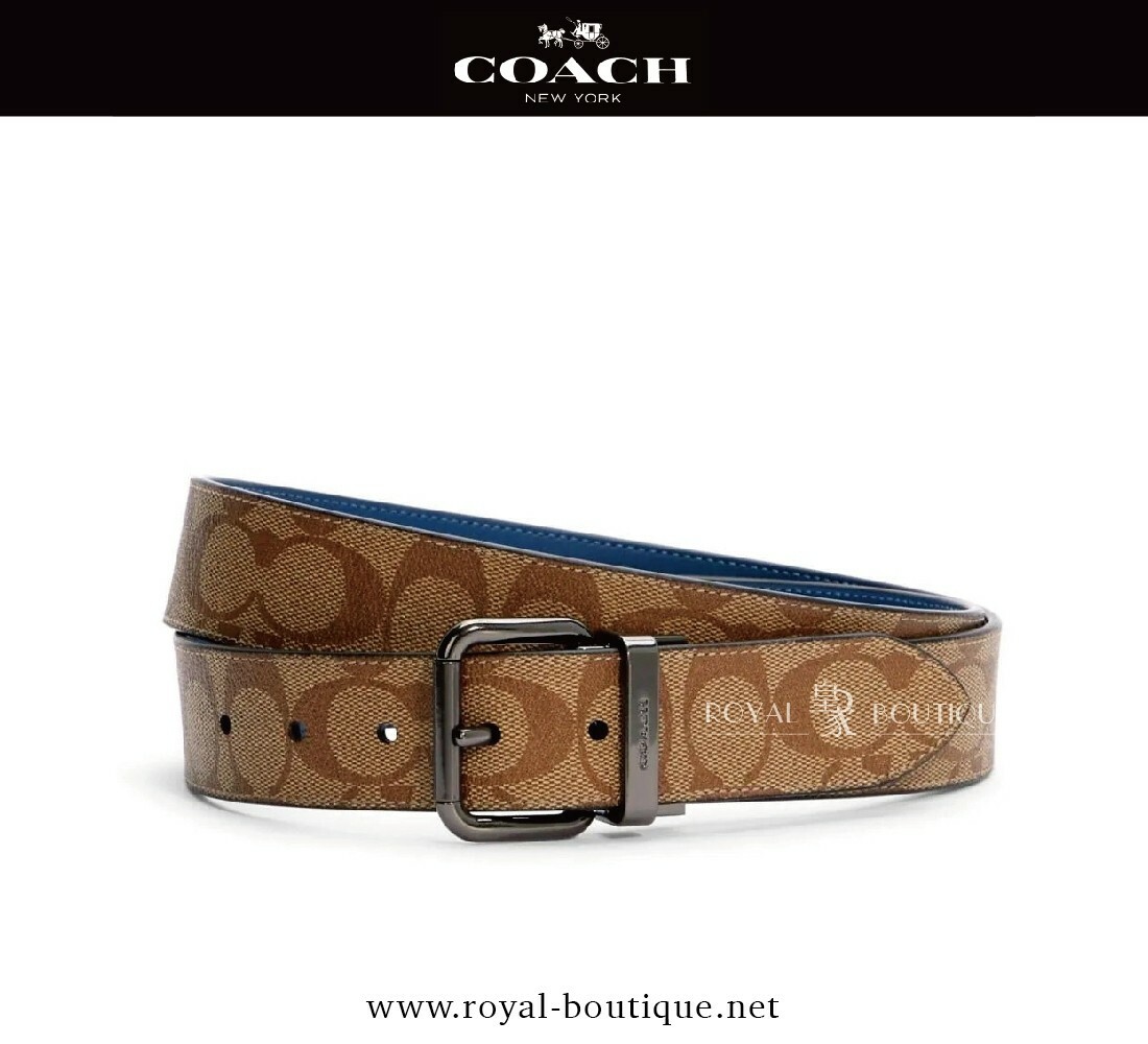 【COACH】經典老花紋雙色皮帶