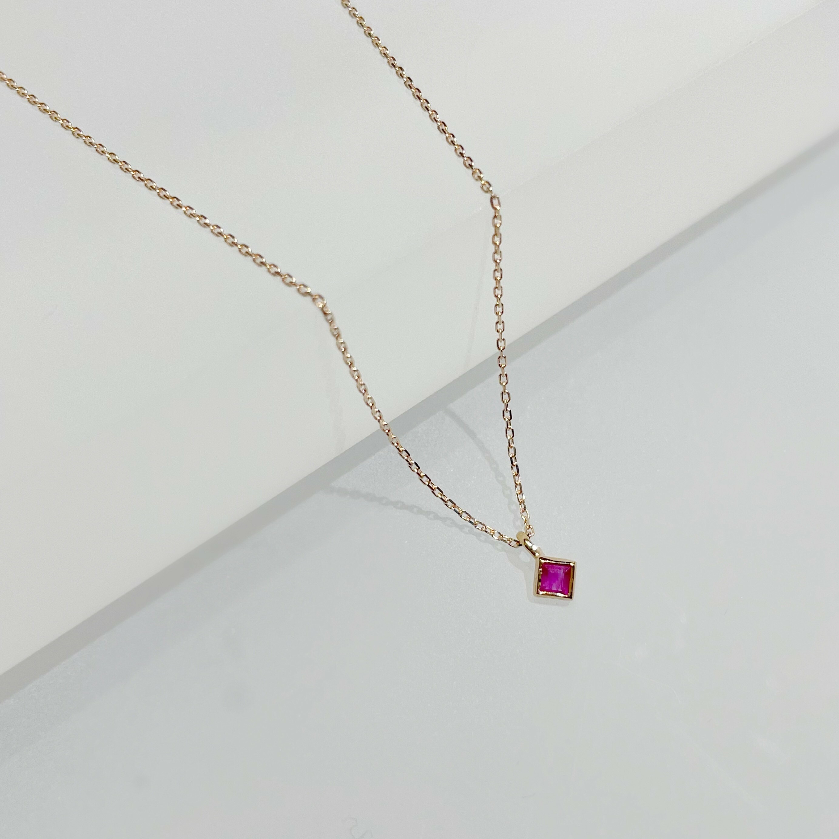 14K Lego mini菱形紅寶石鎖骨鏈