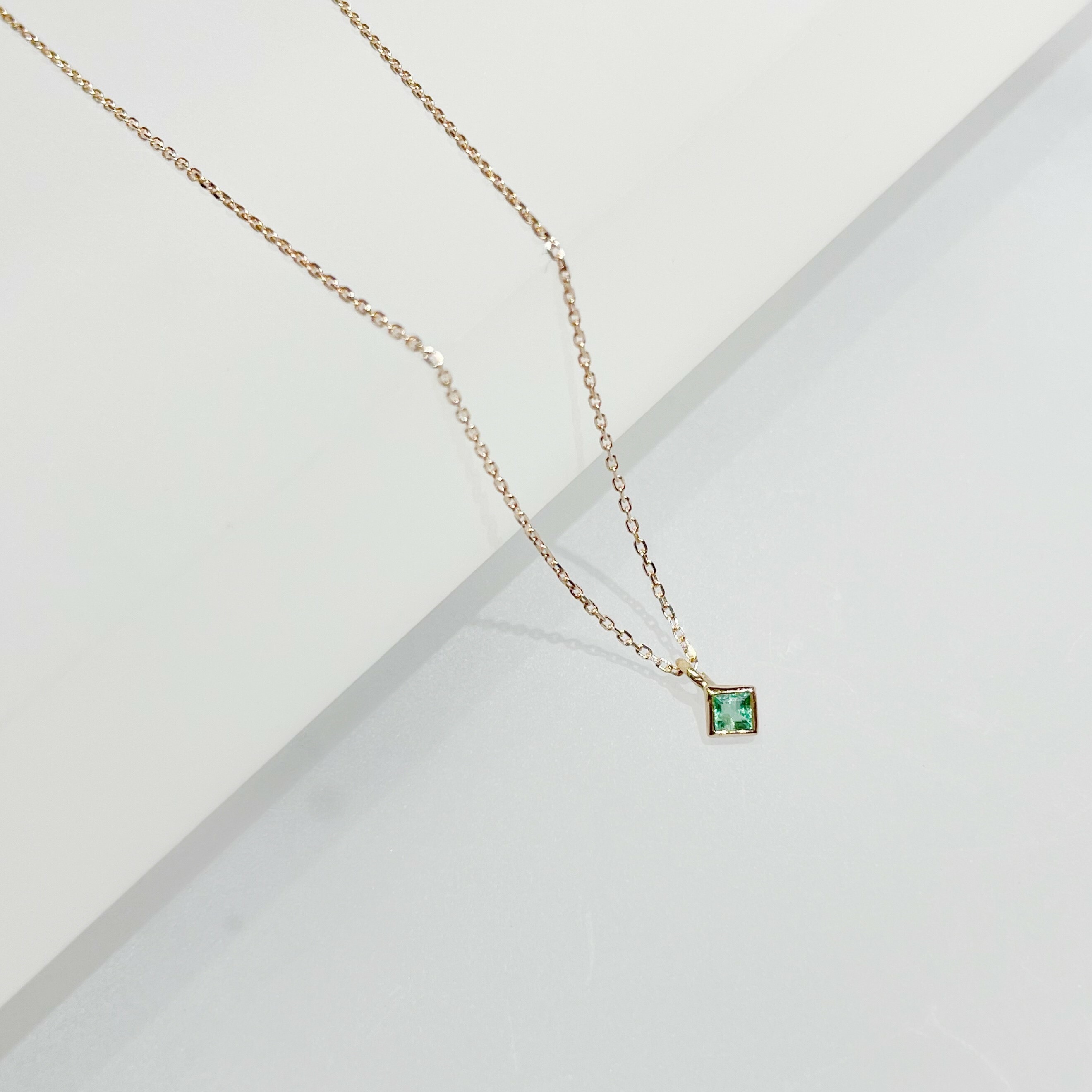 14K Lego mini菱形祖母綠鎖骨鏈