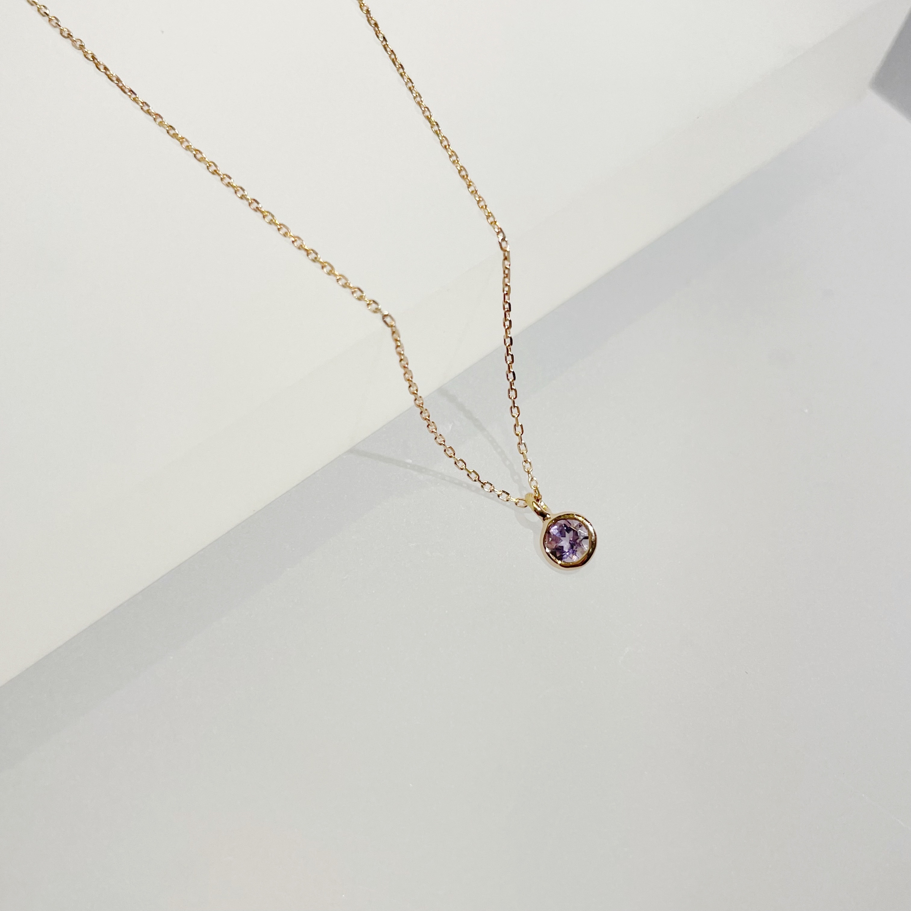 14K Lego鑽面圓形紫水晶鎖骨鏈