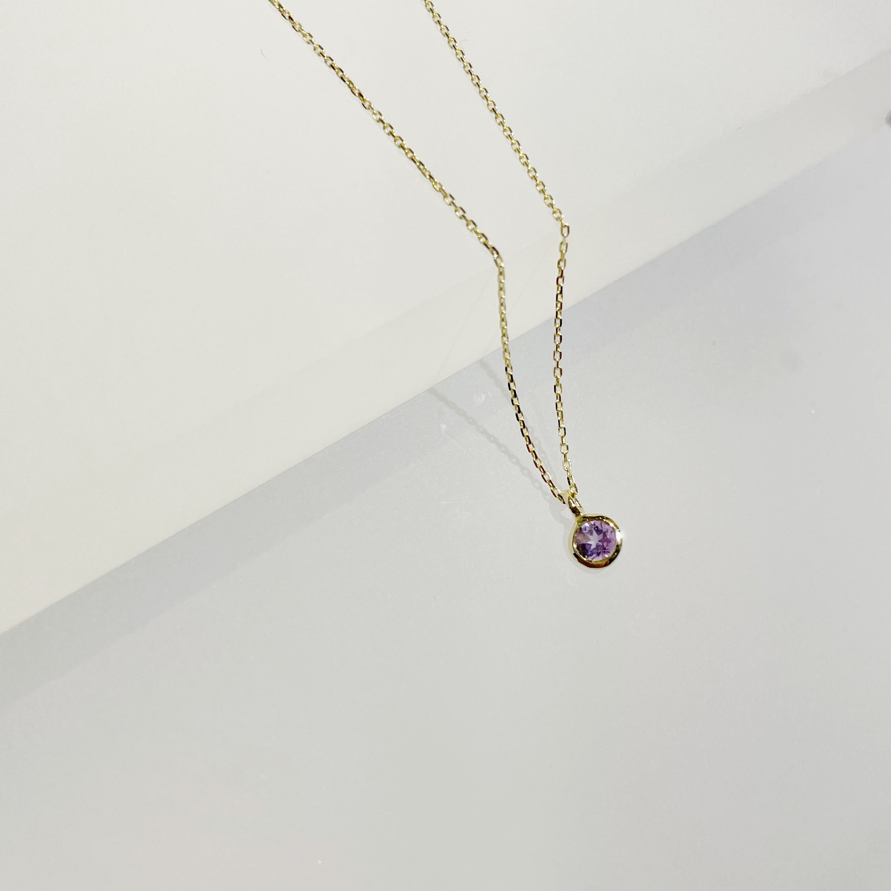 14K Lego鑽面圓形紫水晶鎖骨鏈