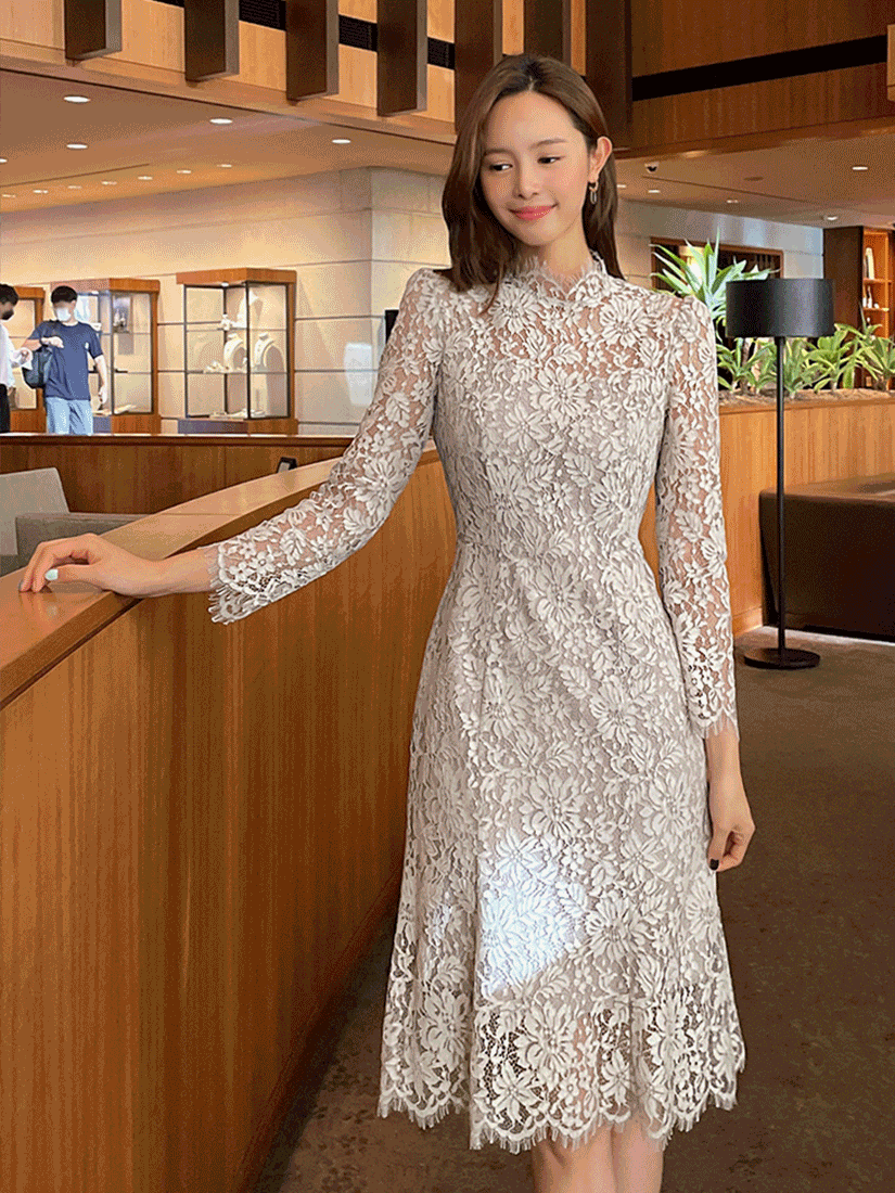 [現貨] 典雅蕾絲曲線洋裝 [ 2色 / S,L ]
