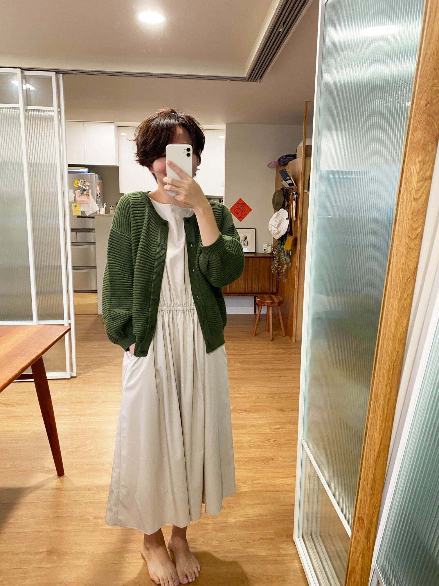 陪你散步泡芙袖針織外套-綠森