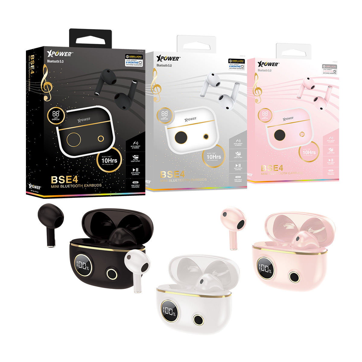 XPower BSE4迷你藍牙5.0 LED顯示藍牙耳機