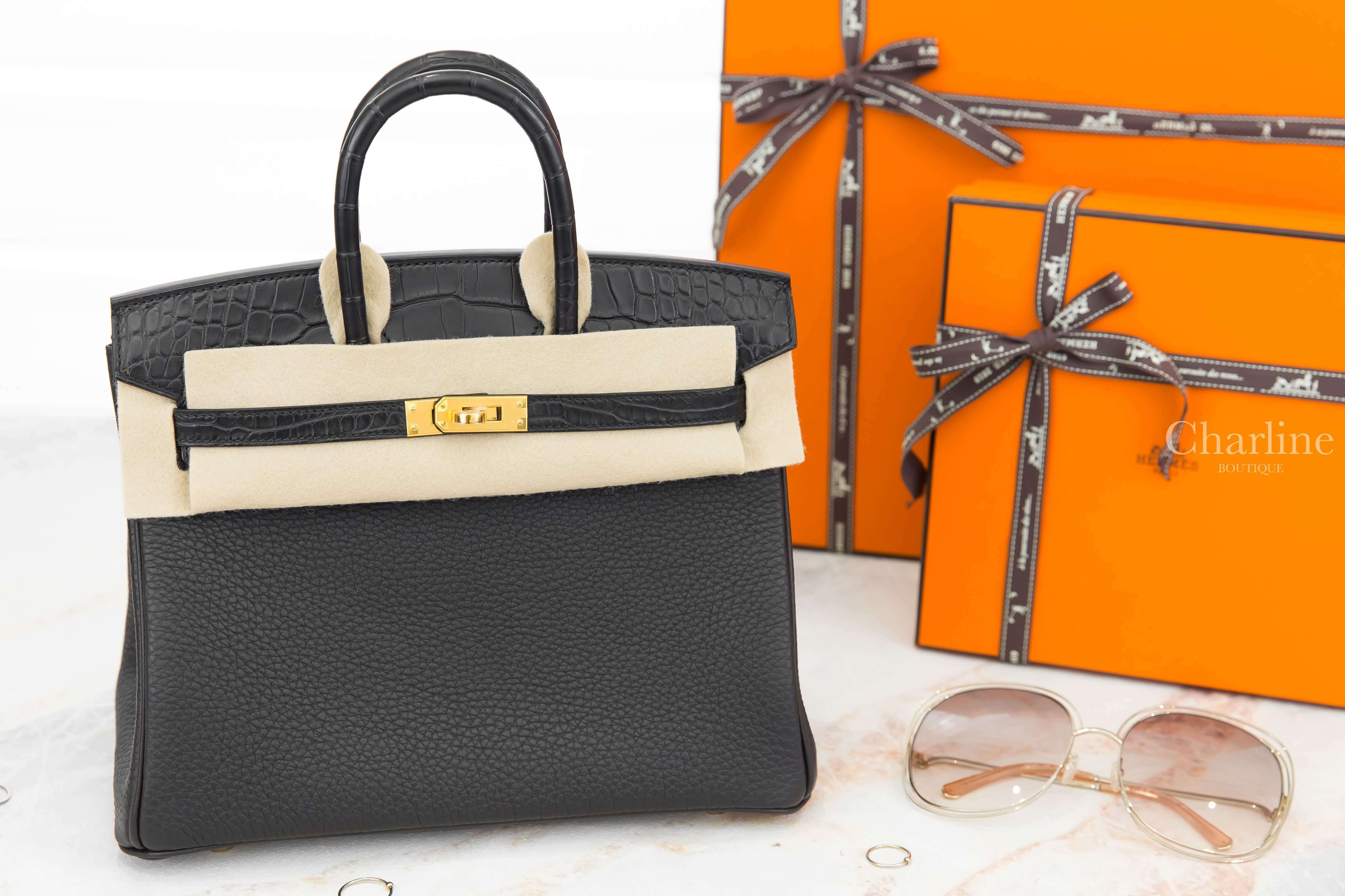 Hermès Birkin 25cm Touch Veau Togo / Alligator Mississippiensis Matte 89 Noir 黑色霧面方塊鱷魚拼皮革鉑金包